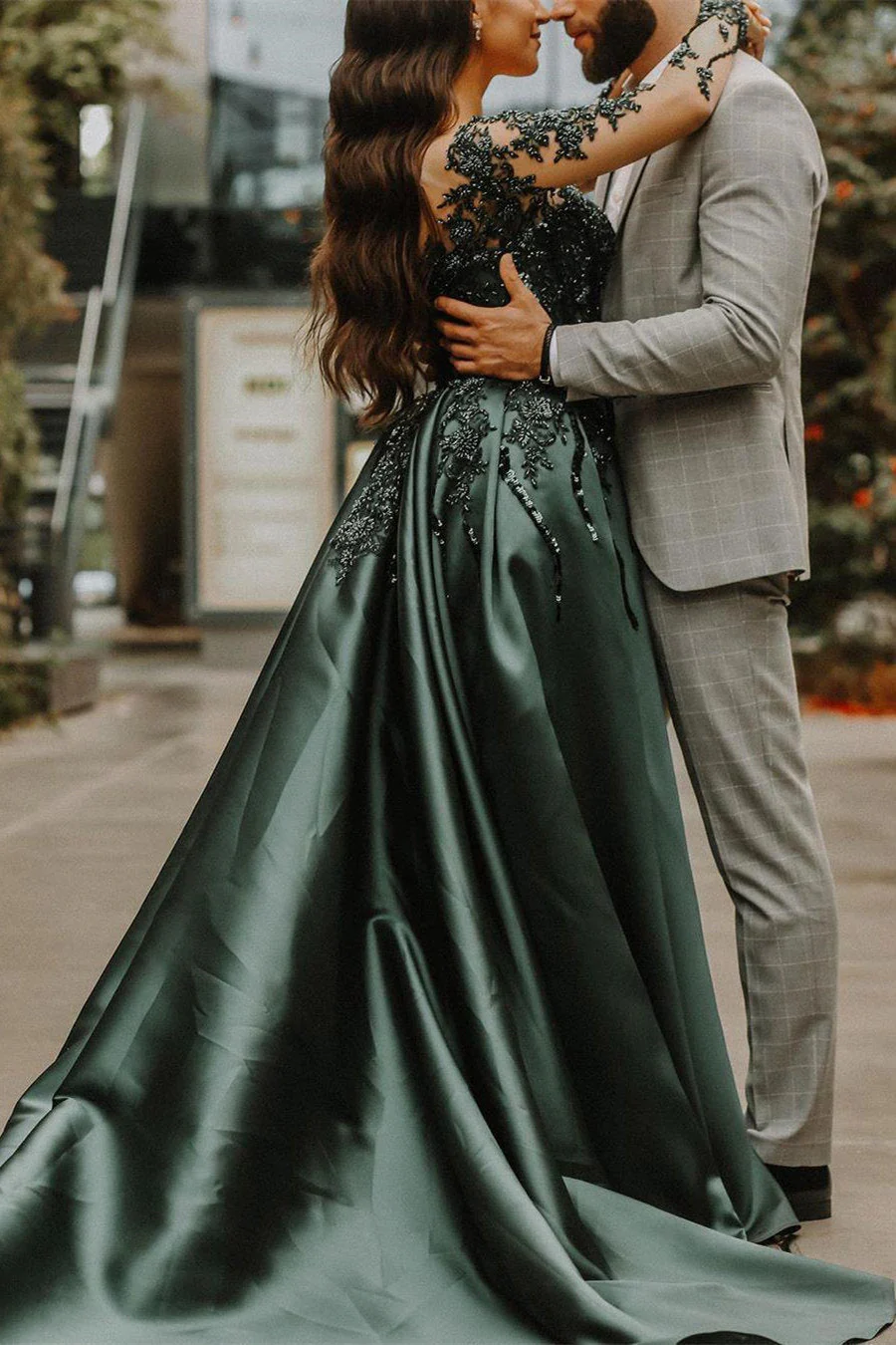 Mermaid Sweetheart Floor-length Long Sleeve Appliques Lace With Side Train Prom Dress - Image 2