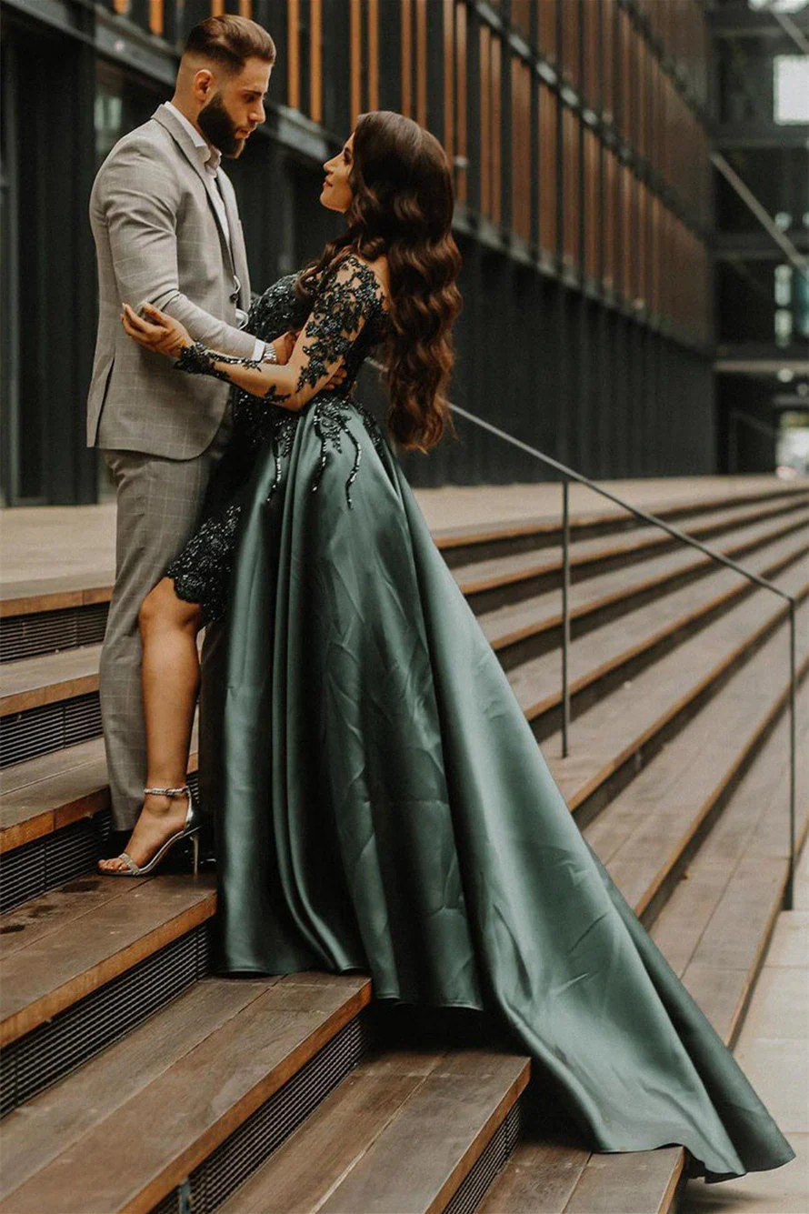 Mermaid Sweetheart Floor-length Long Sleeve Appliques Lace With Side Train Prom Dress - Image 4