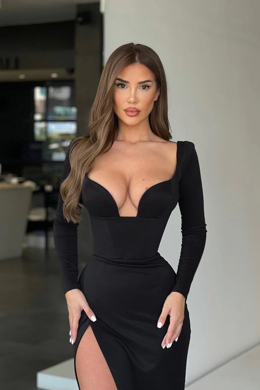Mermaid Sweetheart Floor-length Long Sleeve Open Back Side Train High Split Prom Dress - Image 2