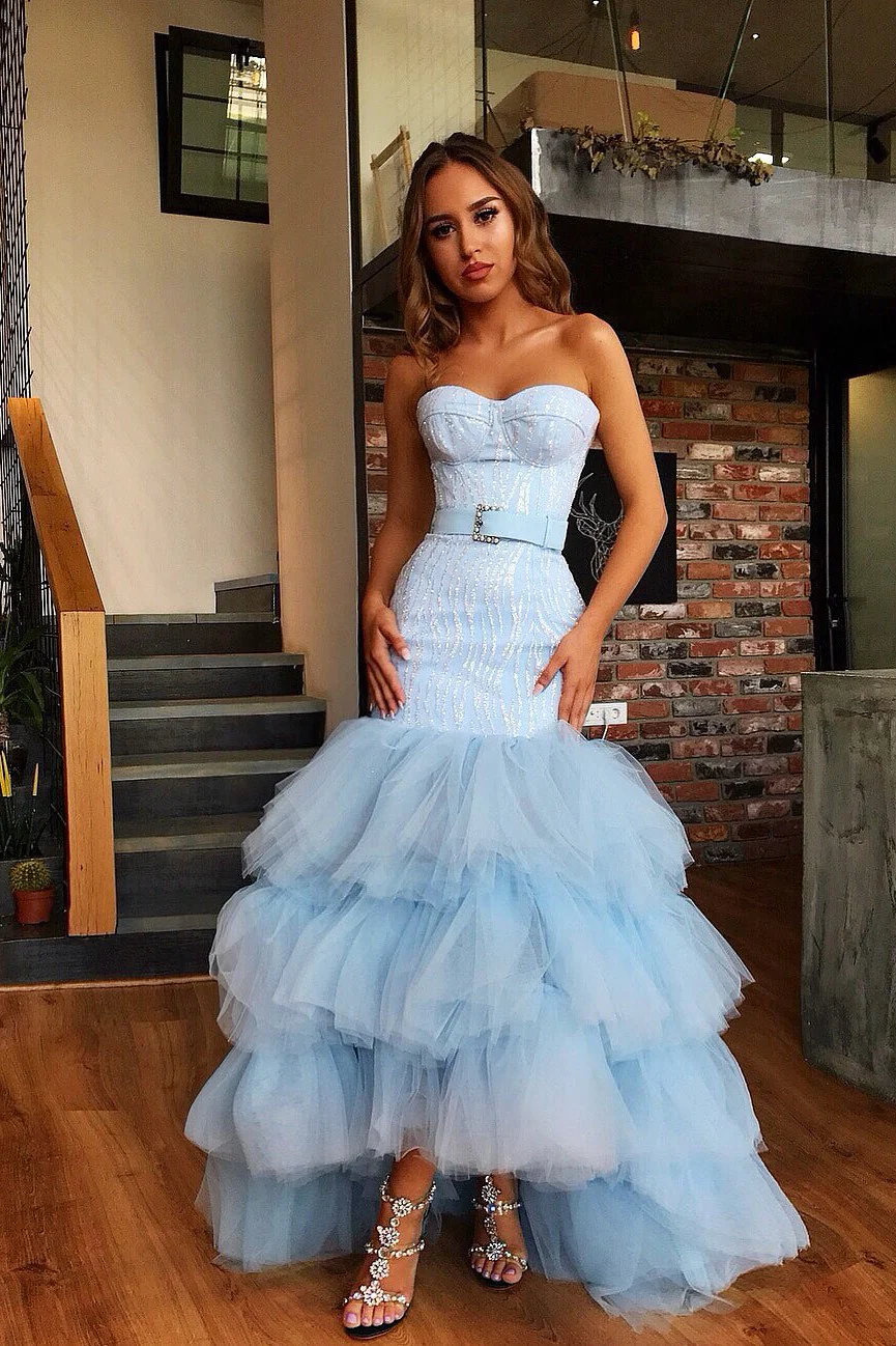 Mermaid Sweetheart Floor Length Tulle Paillette Prom Dress - Image 3