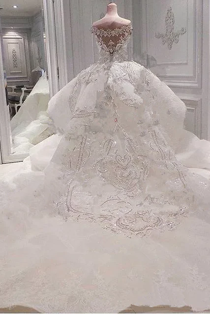 Mermaid Sweetheart Floor Length Wide Hem Tulle Beading Wedding Dress - Image 3
