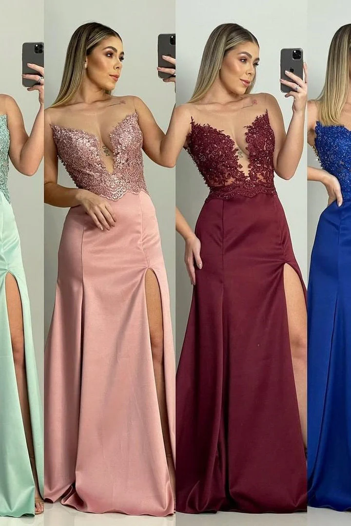 Mermaid Sweetheart Lace High Split Floor-length Sleeveless Prom Dress - Image 2