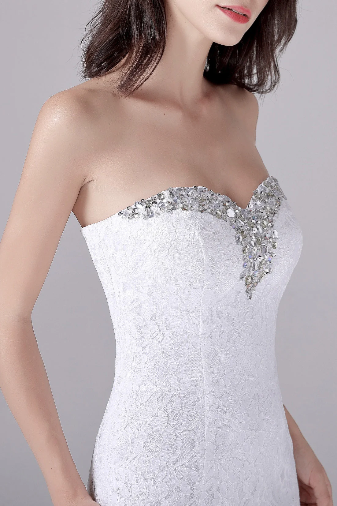 Mermaid Sweetheart Lace Knee-length Sleeveless Backless Paillette mother's dress - Image 3