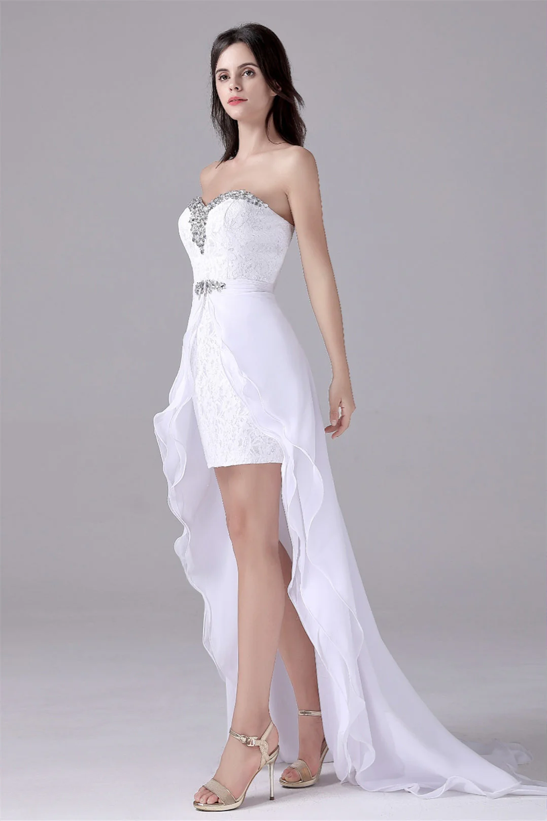 Mermaid Sweetheart Lace Knee-length Sleeveless Backless Paillette mother's dress - Image 6