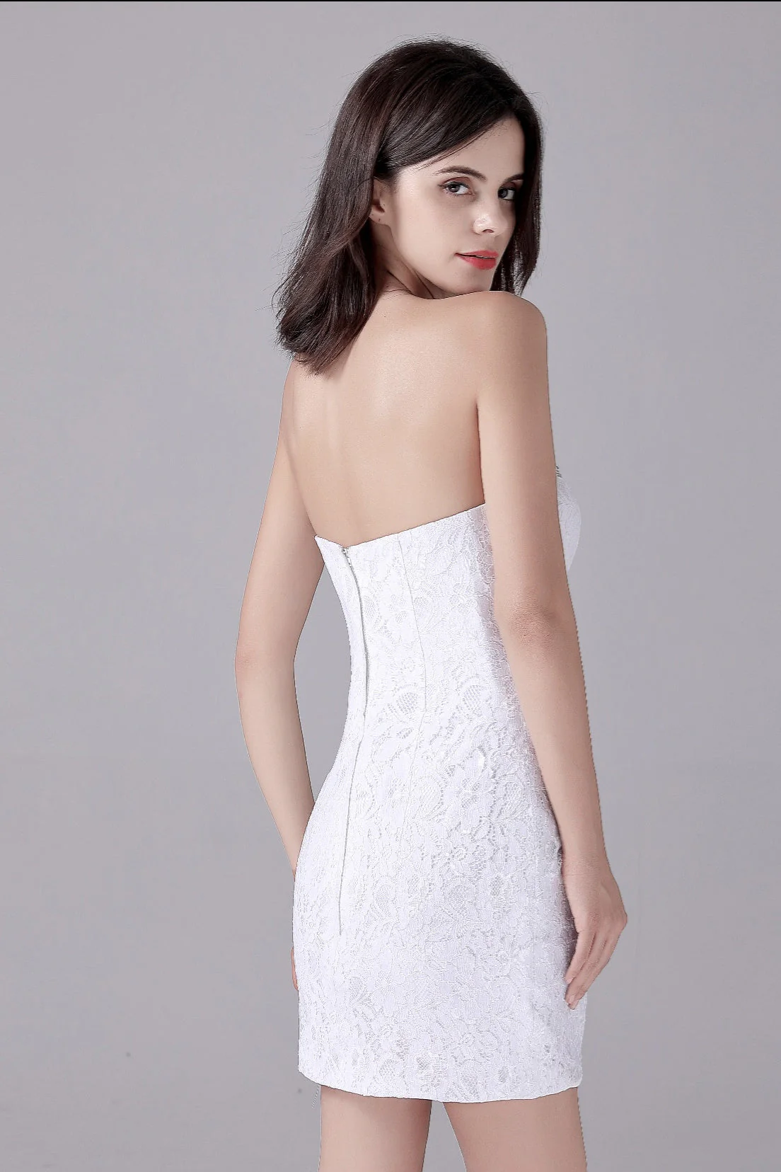 Mermaid Sweetheart Lace Knee-length Sleeveless Backless Paillette mother's dress - Image 8