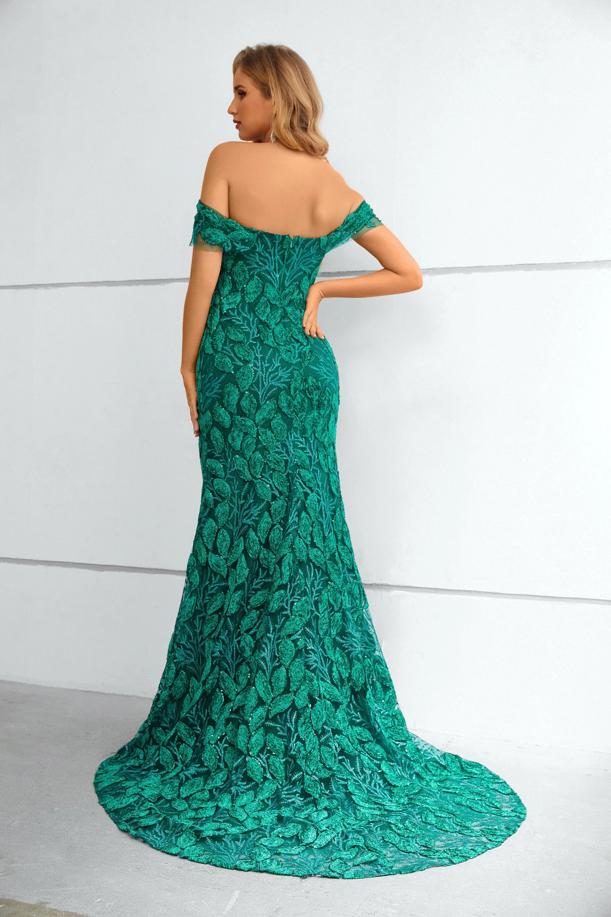 Mermaid Sweetheart Off-the-shoulder Floor-length Sleeveless Backless Appliques Lace Prom Dress - Image 2
