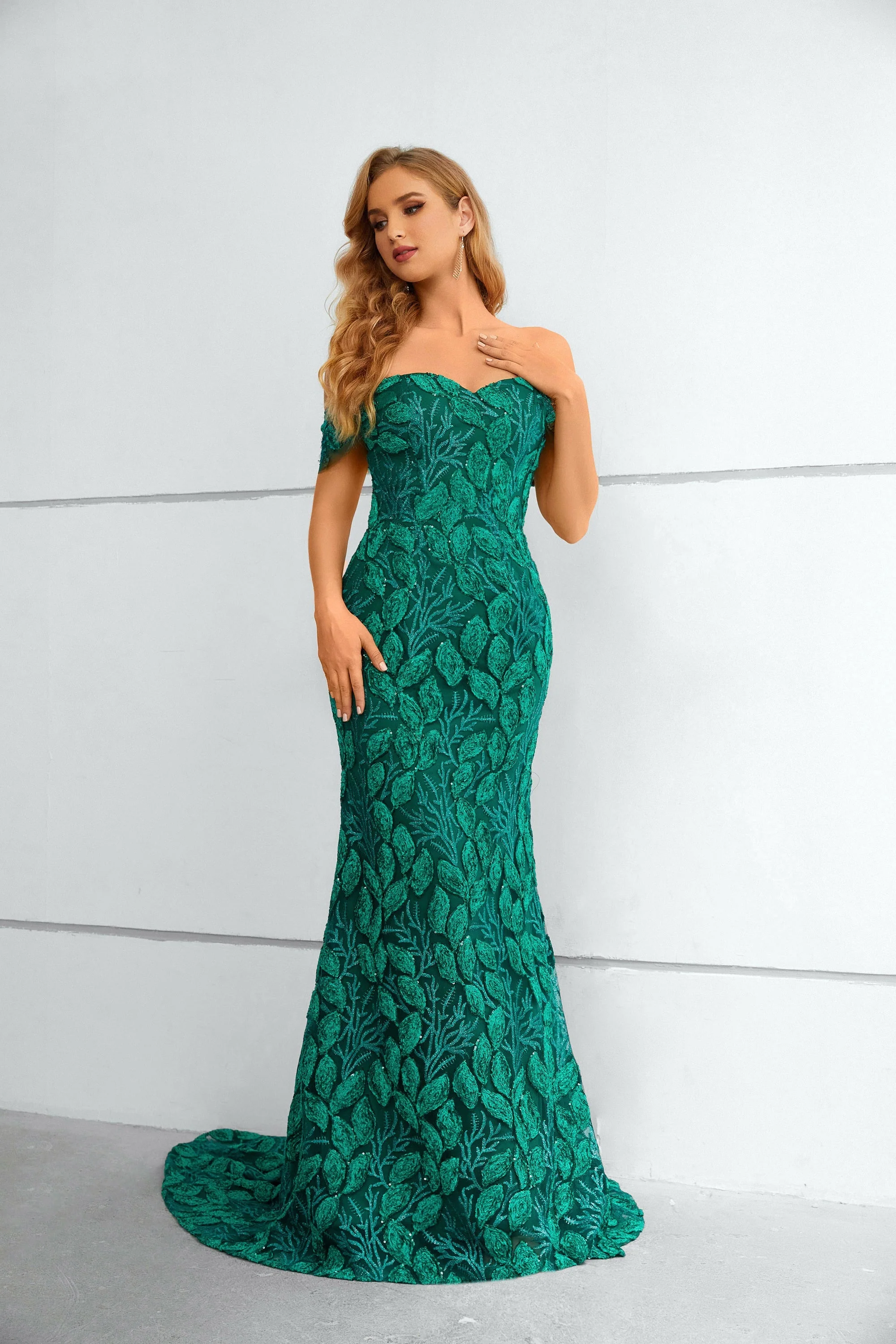 Mermaid Sweetheart Off-the-shoulder Floor-length Sleeveless Backless Appliques Lace Prom Dress - Image 4