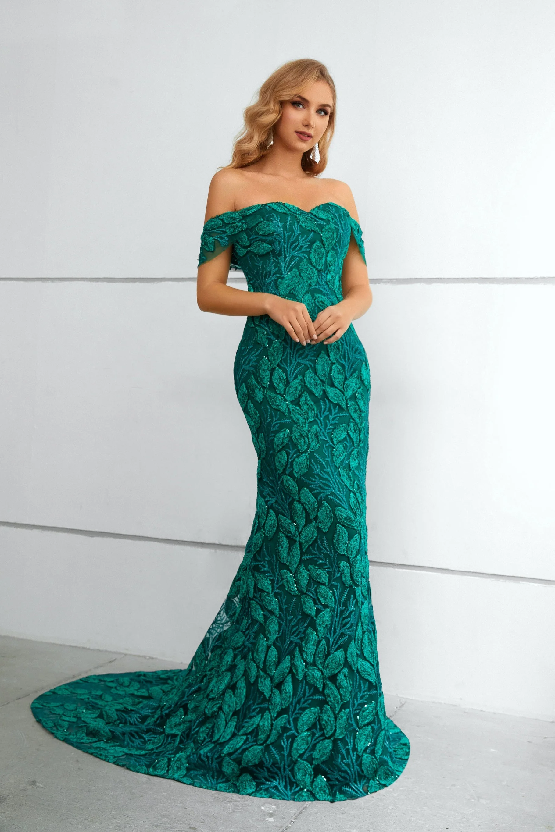 Mermaid Sweetheart Off-the-shoulder Floor-length Sleeveless Backless Appliques Lace Prom Dress - Image 5