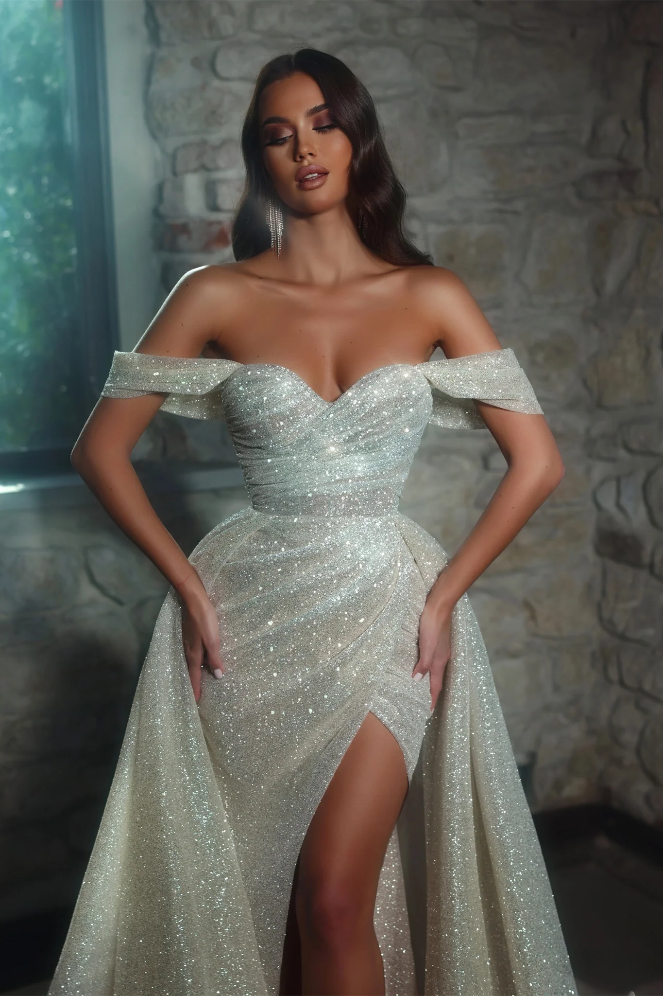 Mermaid Sweetheart Off-the-shoulder High Split Floor-length Sleeveless Prom Dress - Image 2