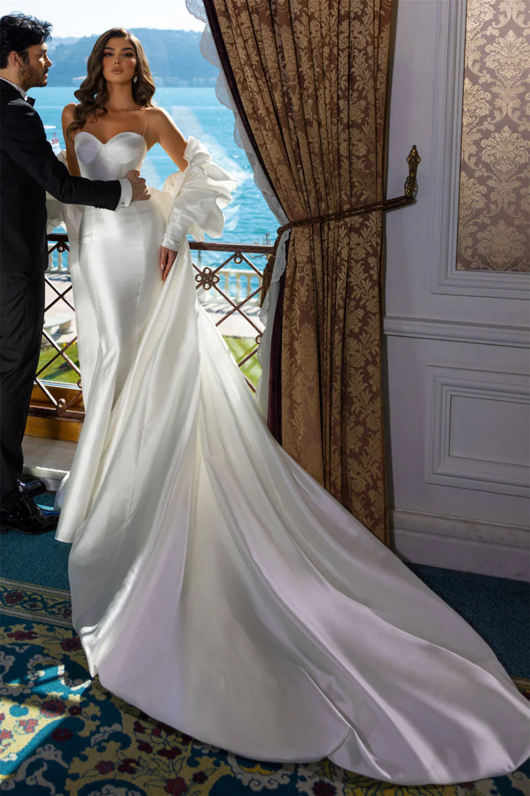 Mermaid Sweetheart Spaghetti strap Floor-length Sleeveless Backless Wedding Dress - Image 3