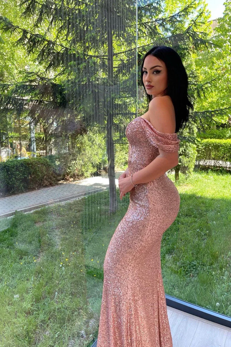 Mermaid Sweetheart Strapless Sequined Floor-length Long Sleeve Elegant Prom Dress - Image 2