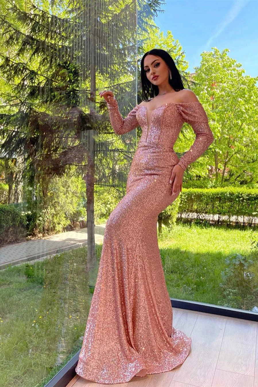Mermaid Sweetheart Strapless Sequined Floor-length Long Sleeve Elegant Prom Dress - Image 4