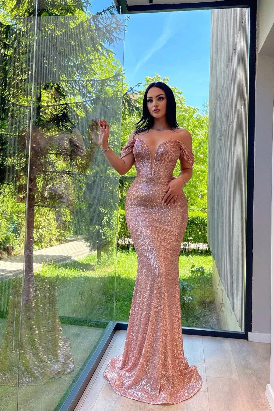 Mermaid Sweetheart Strapless Sequined Floor-length Long Sleeve Elegant Prom Dress - Image 6