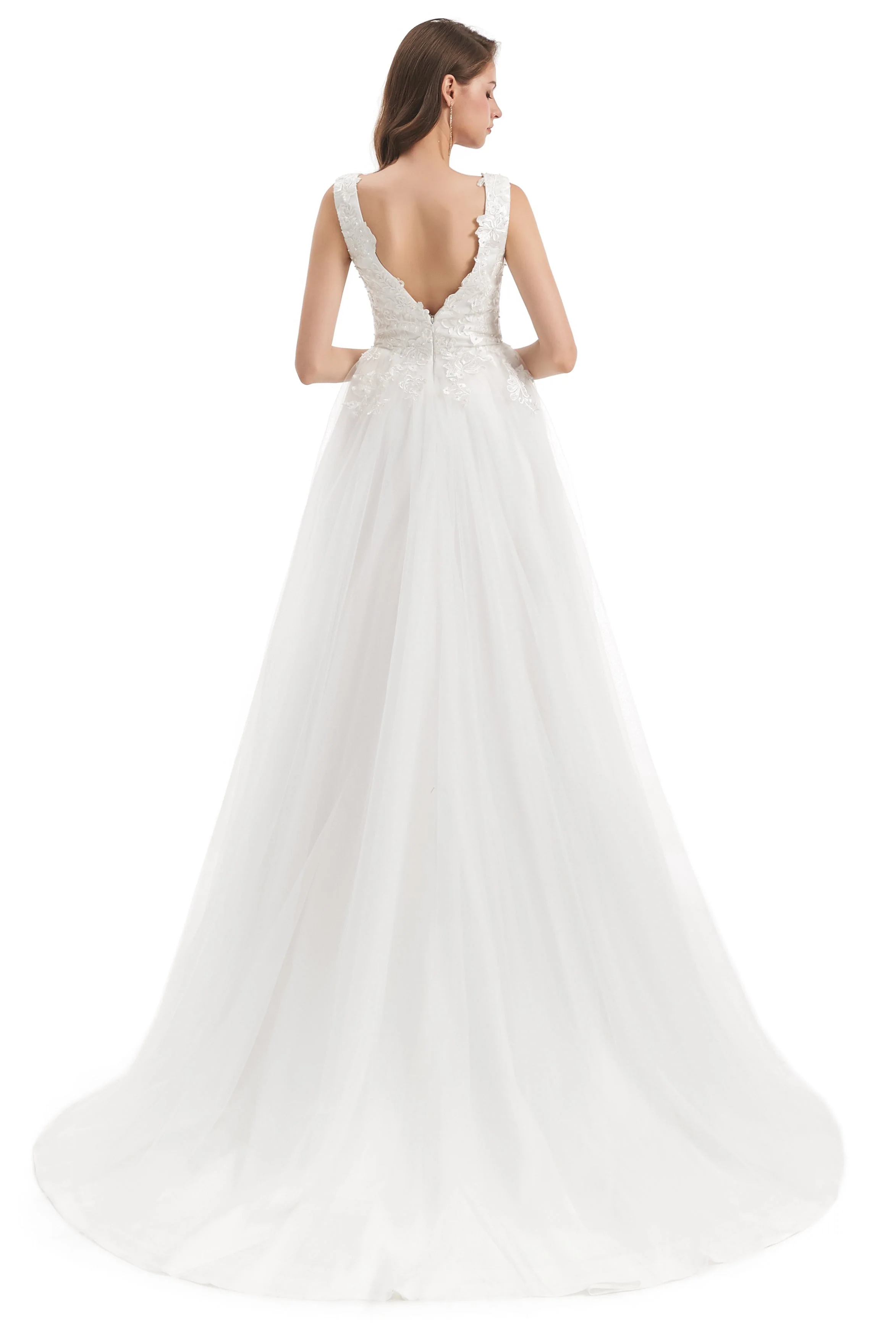Mermaid V-neck Floor-length Sleeveless Backless Appliques Lace Wedding Dress - Image 2