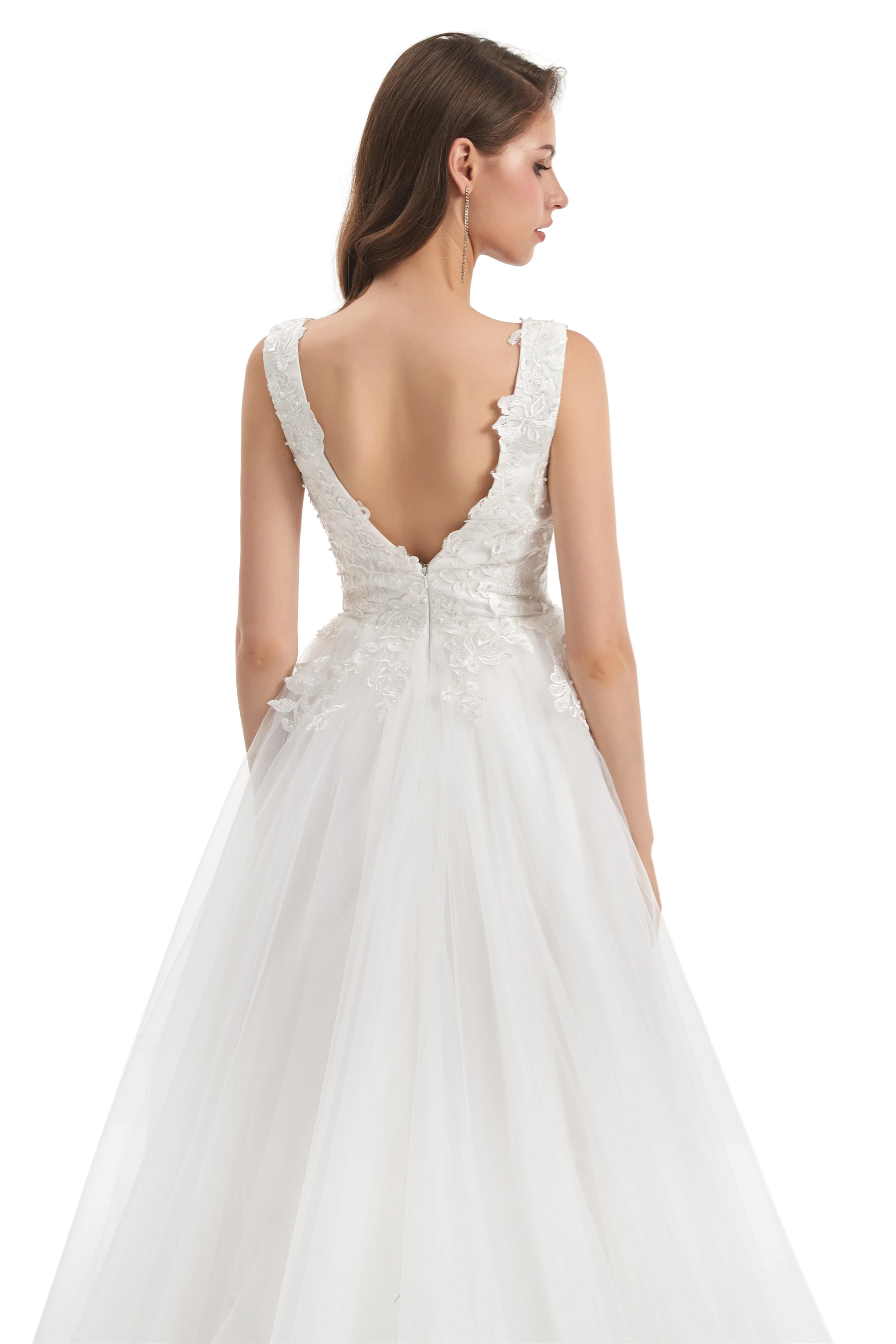 Mermaid V-neck Floor-length Sleeveless Backless Appliques Lace Wedding Dress - Image 9