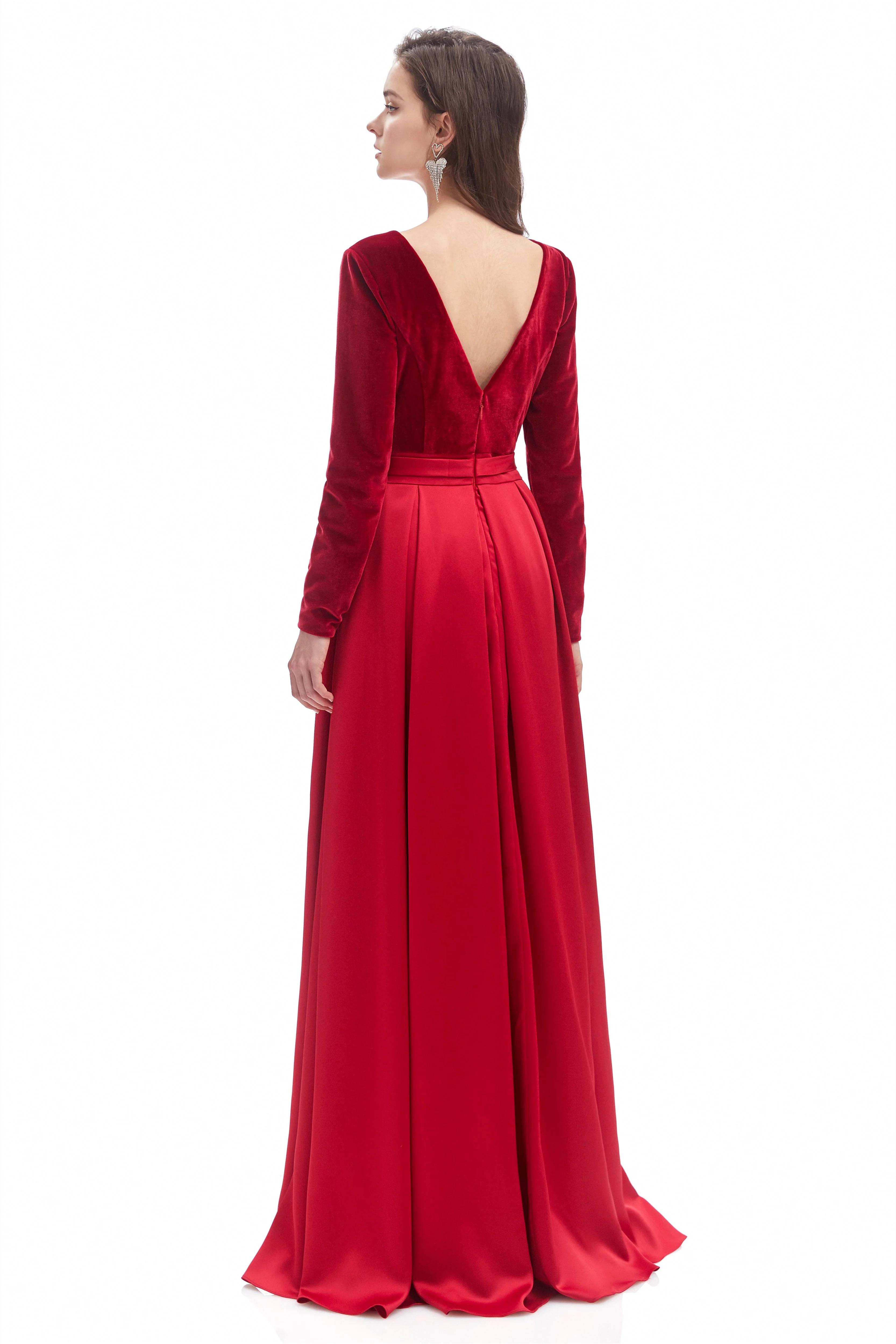 Mermaid V-neck High Split Floor-length Long Sleeve Open Back Prom Dress - Image 2