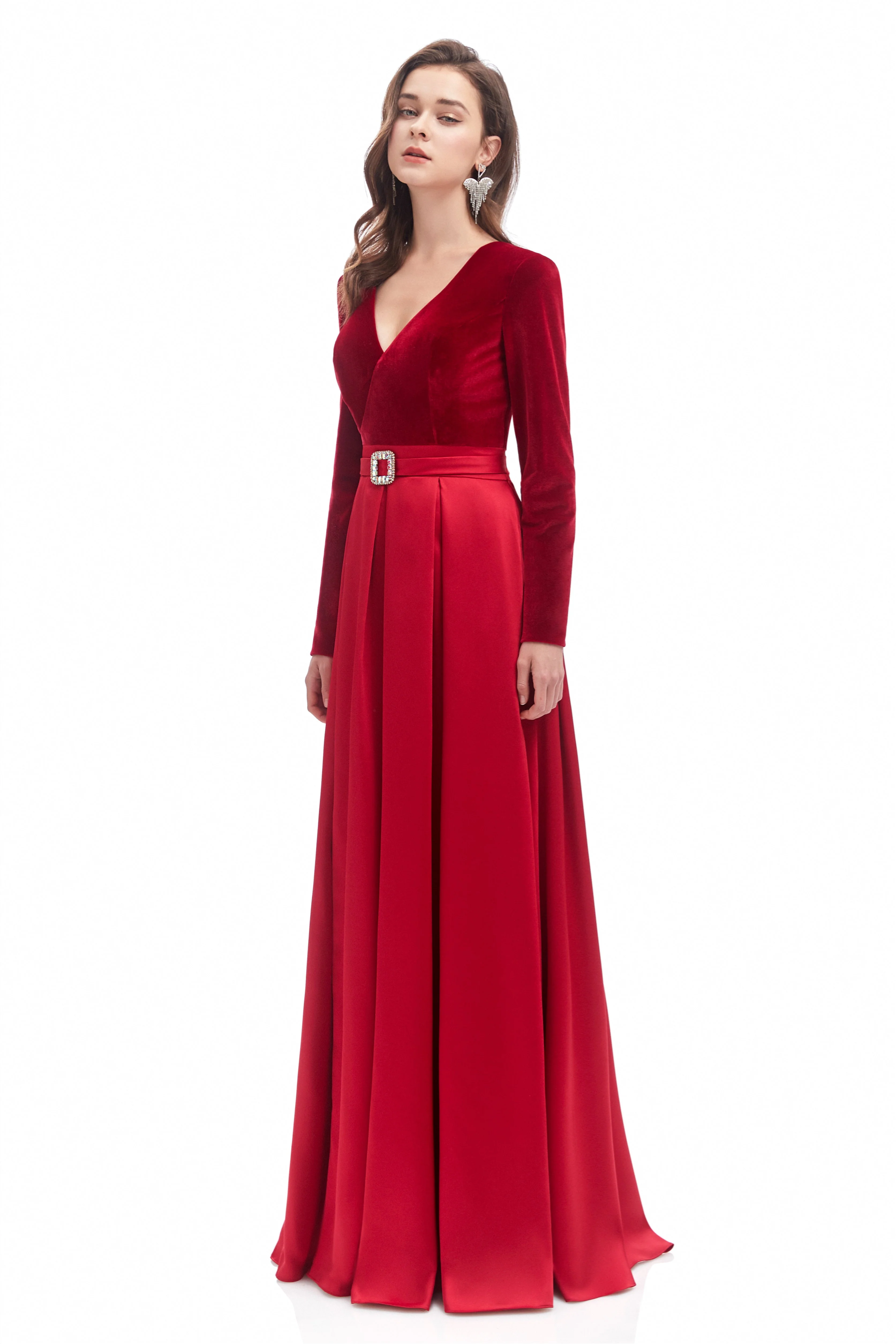 Mermaid V-neck High Split Floor-length Long Sleeve Open Back Prom Dress - Image 5