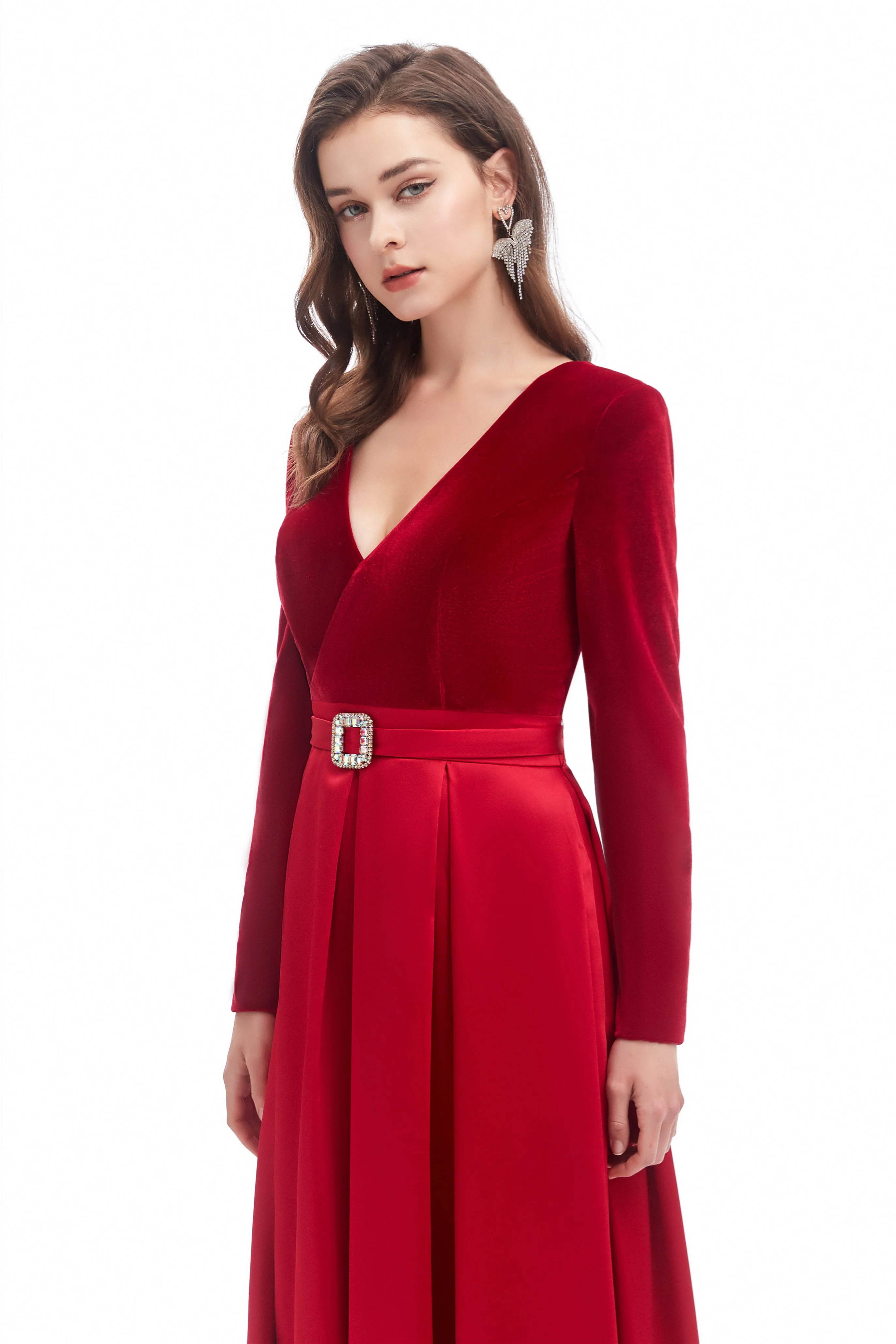Mermaid V-neck High Split Floor-length Long Sleeve Open Back Prom Dress - Image 7