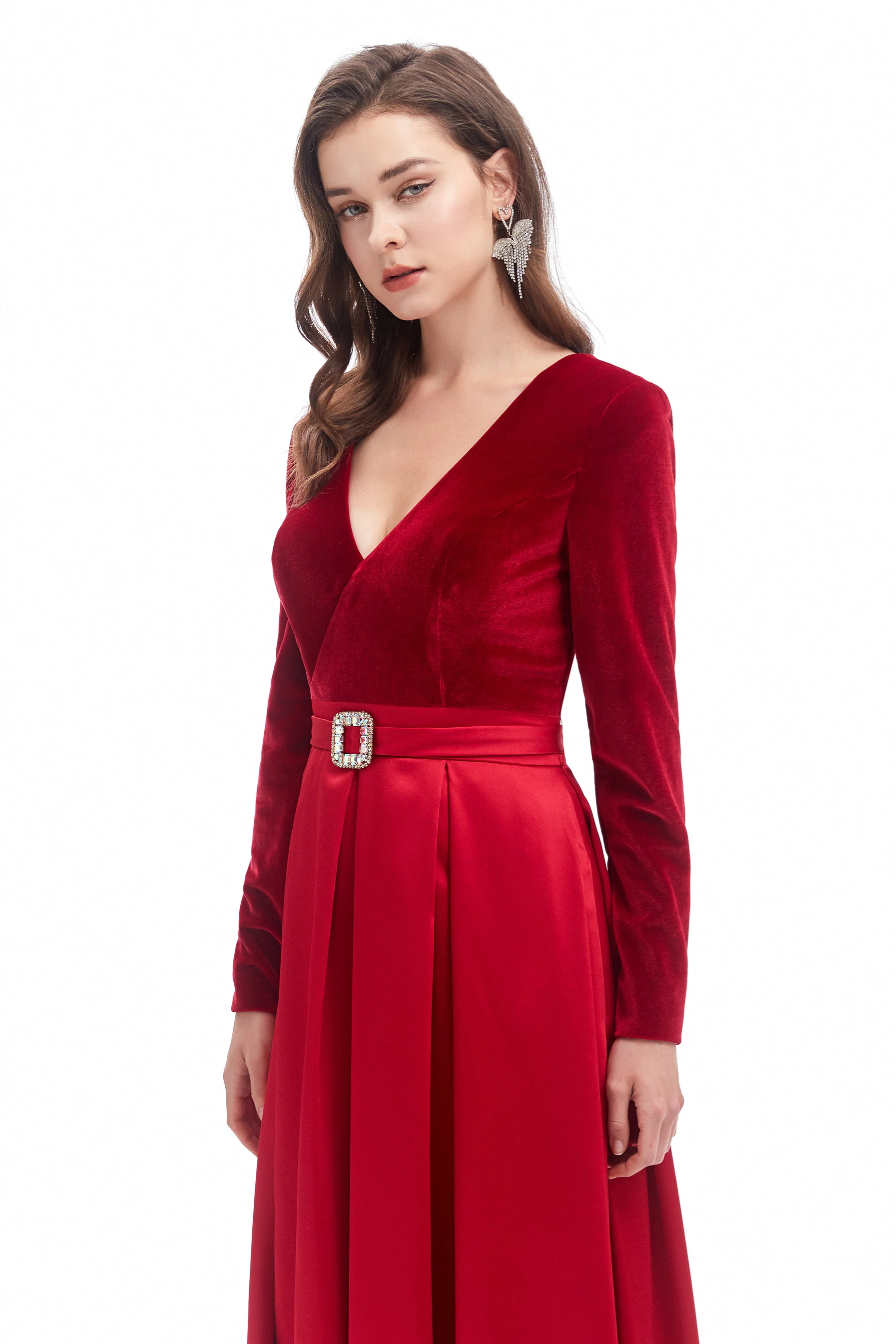 Mermaid V-neck High Split Floor-length Long Sleeve Open Back Prom Dress - Image 8
