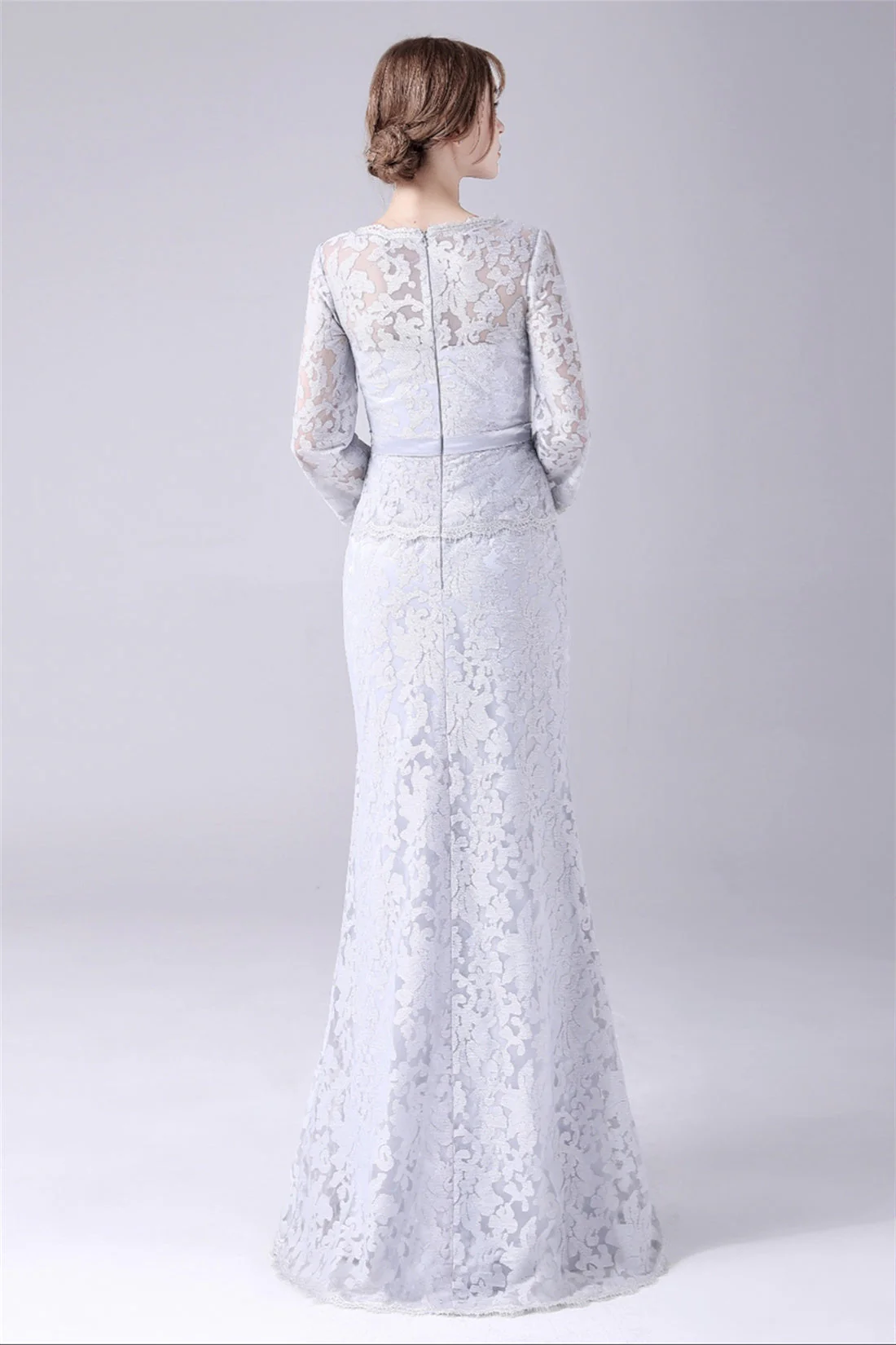 Mermaid V-neck Lace Floor Length Long sleeves mother's dress - Image 3