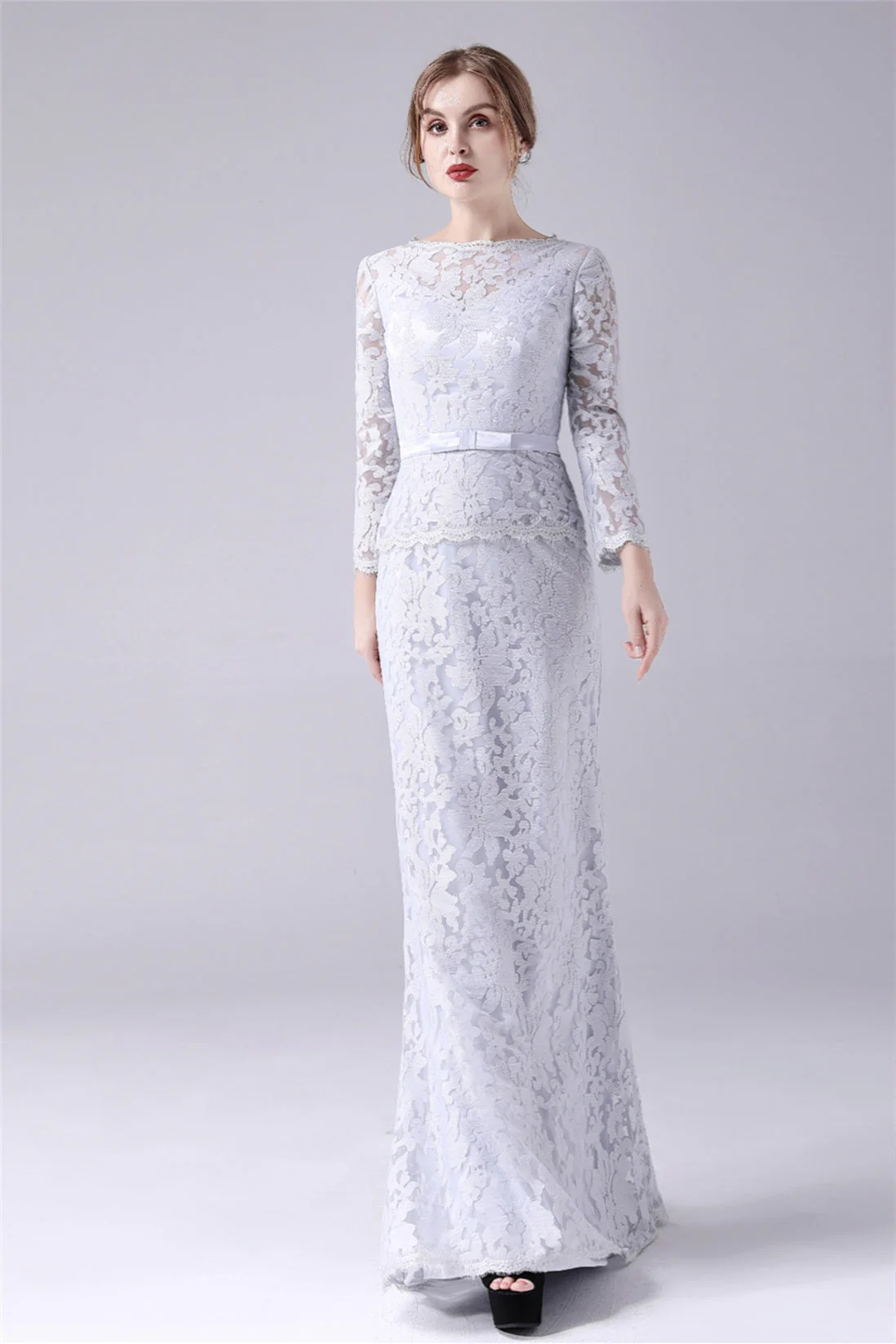 Mermaid V-neck Lace Floor Length Long sleeves mother's dress - Image 4