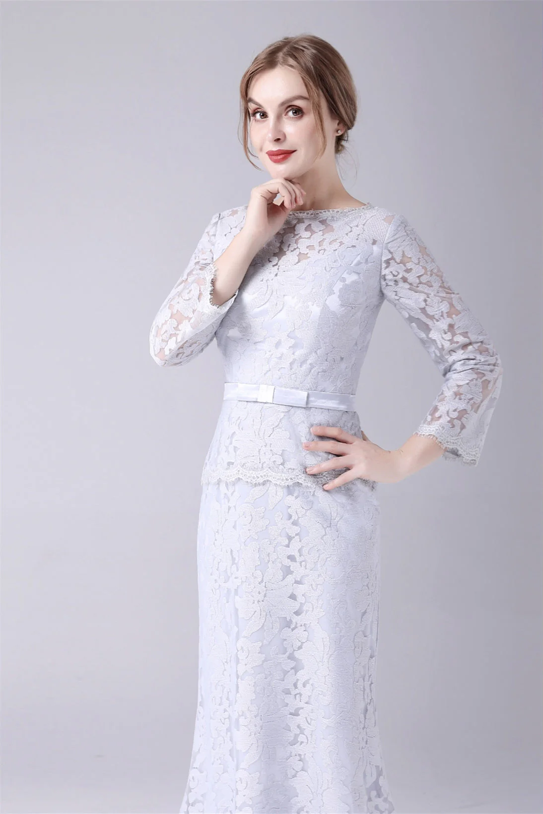 Mermaid V-neck Lace Floor Length Long sleeves mother's dress - Image 5