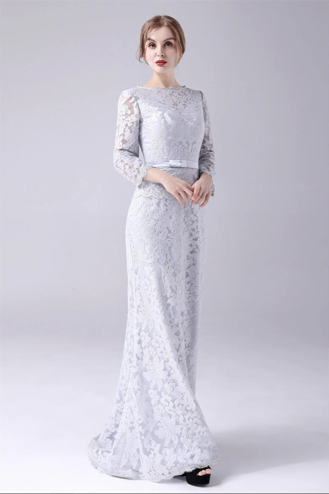 Mermaid V-neck Lace Floor Length Long sleeves mother's dress - Image 6