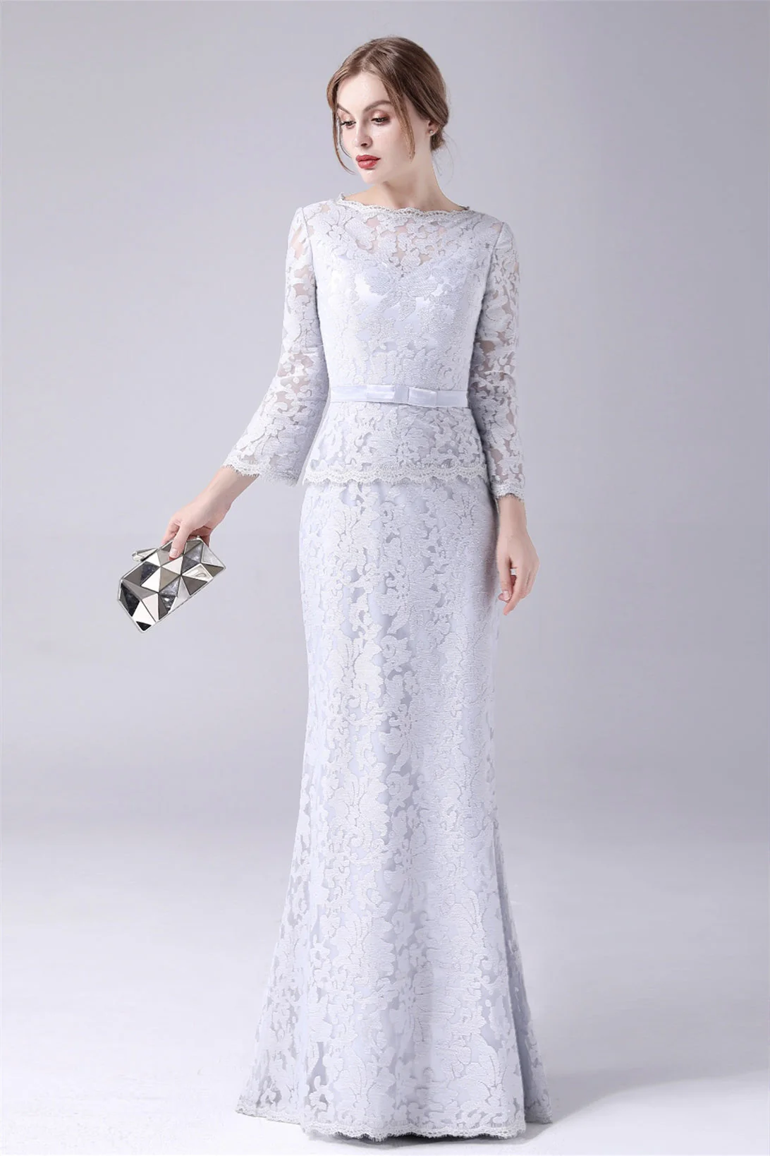 Mermaid V-neck Lace Floor Length Long sleeves mother's dress - Image 7