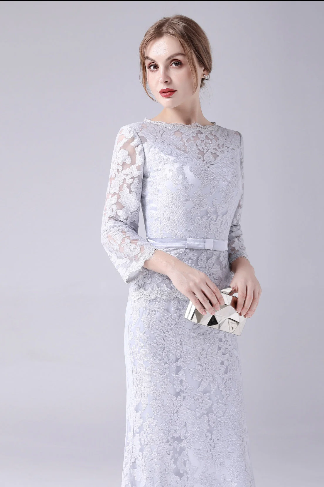 Mermaid V-neck Lace Floor Length Long sleeves mother's dress - Image 8