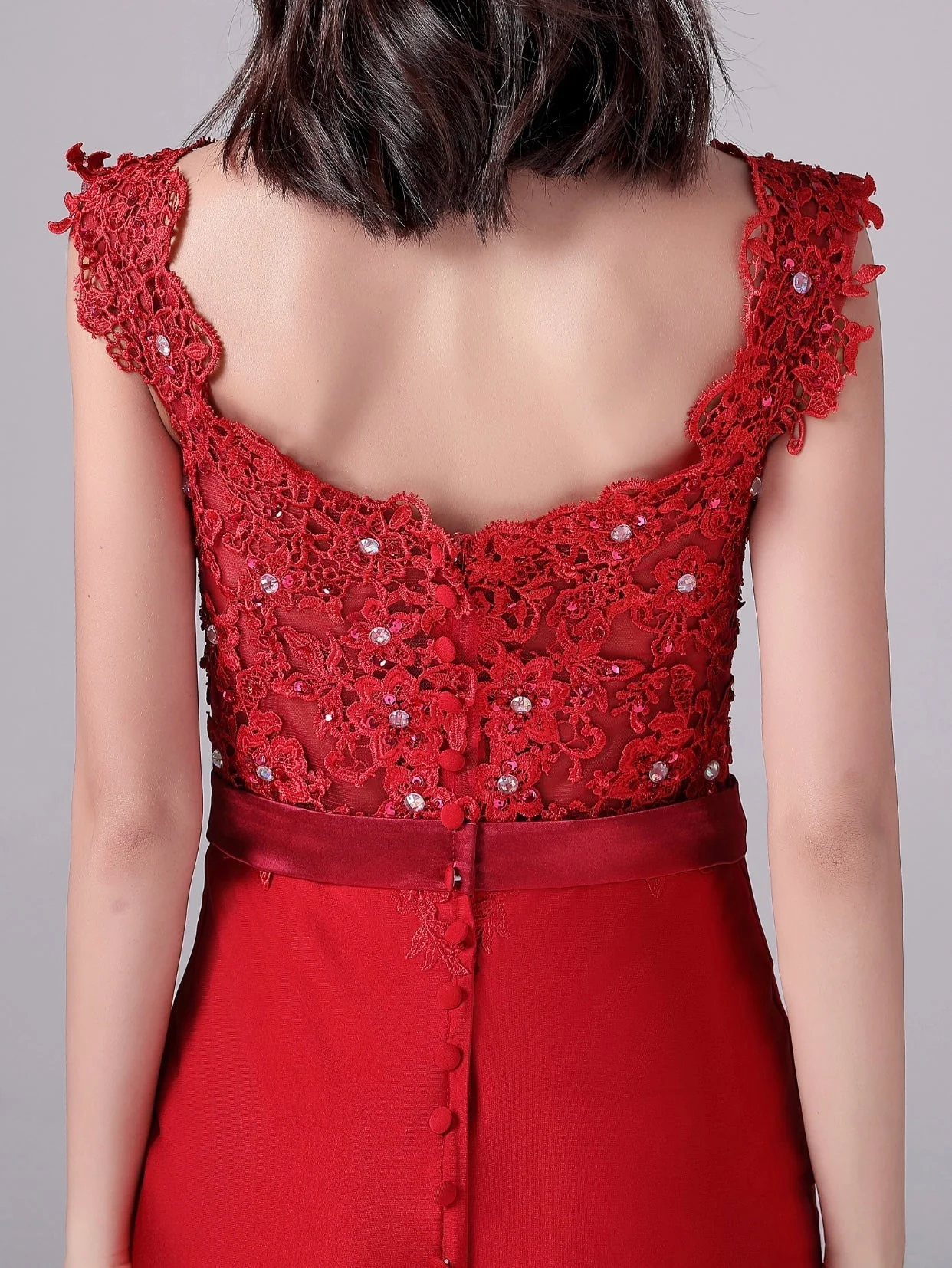 Mermaid V-neck Lace Floor Length Sleeveless Backless mother's dress - Image 2
