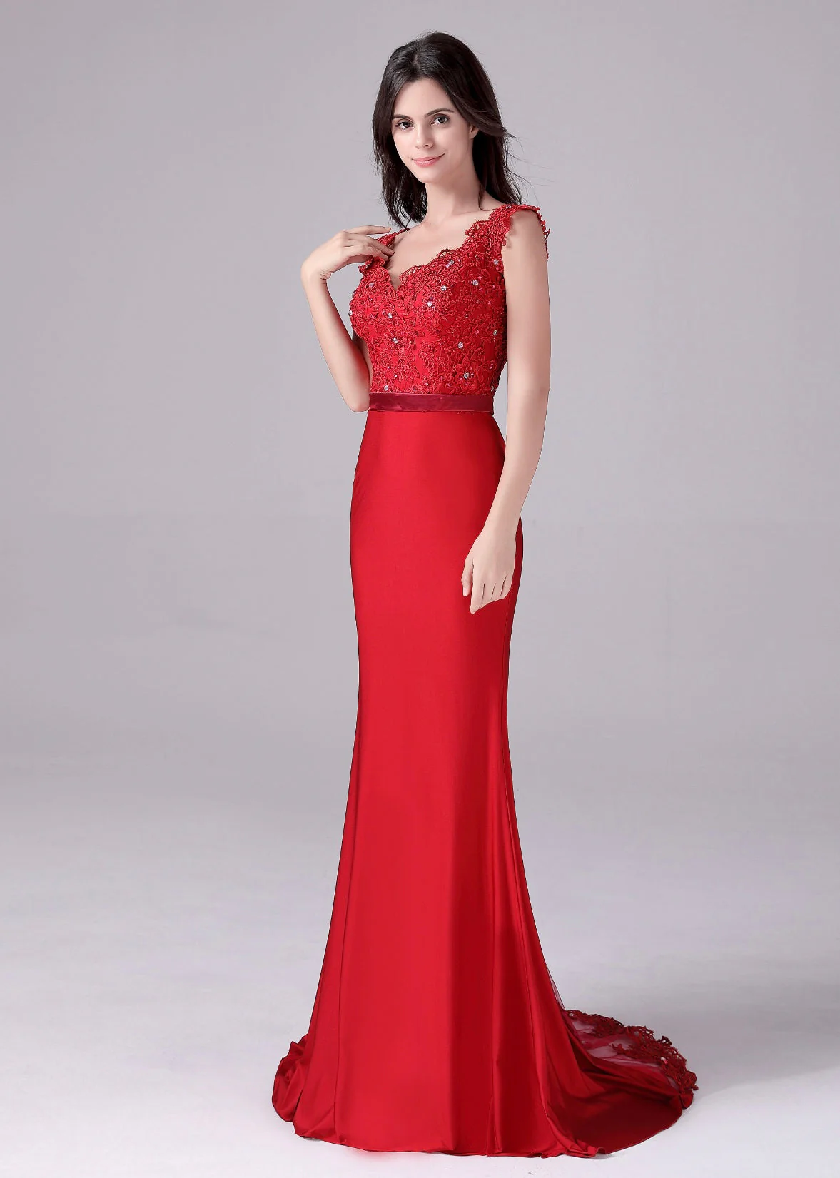 Mermaid V-neck Lace Floor Length Sleeveless Backless mother's dress - Image 4