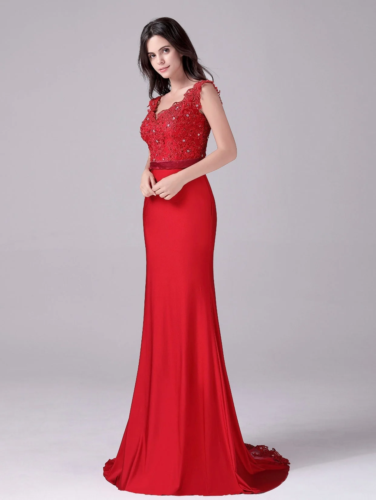 Mermaid V-neck Lace Floor Length Sleeveless Backless mother's dress - Image 5