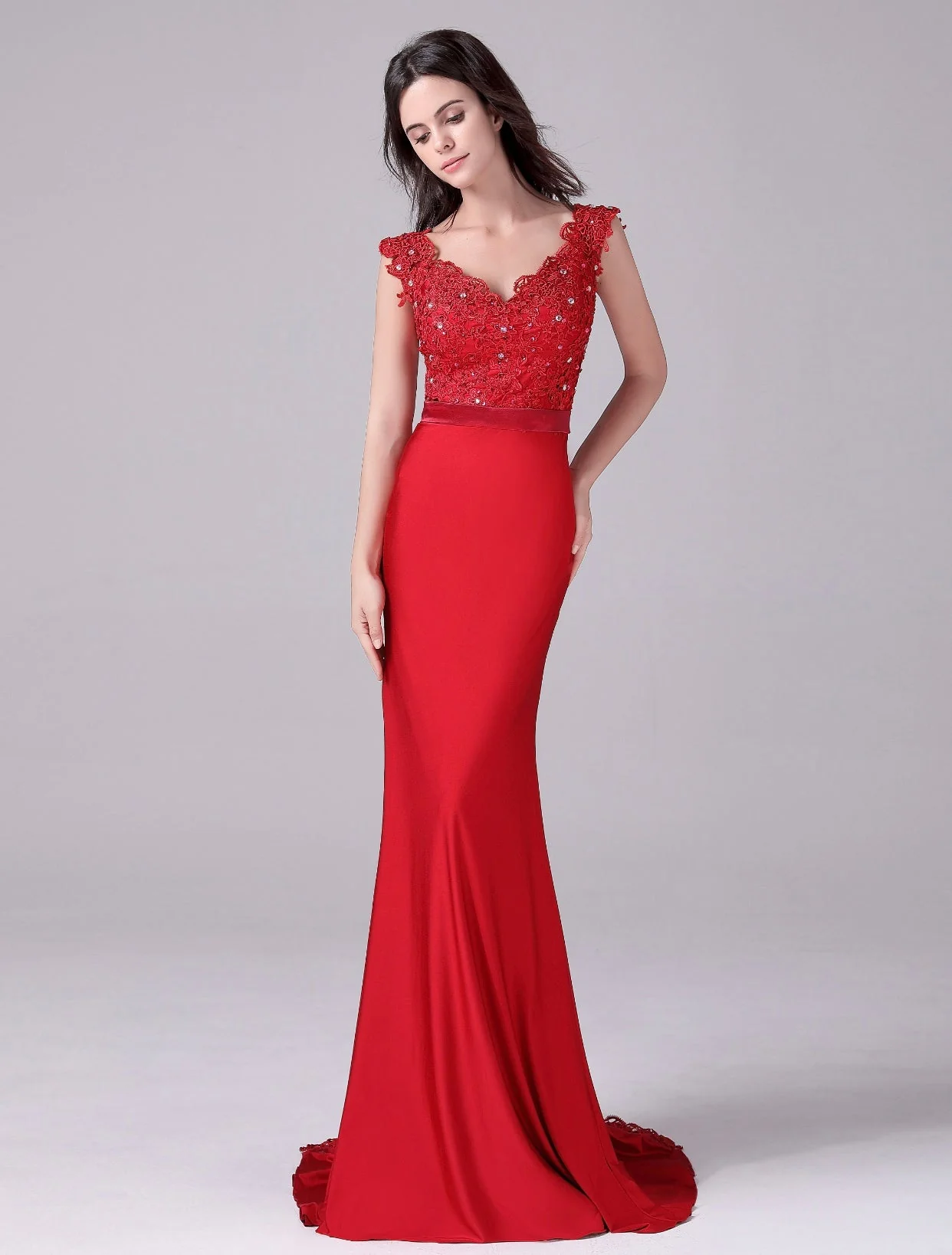 Mermaid V-neck Lace Floor Length Sleeveless Backless mother's dress - Image 6