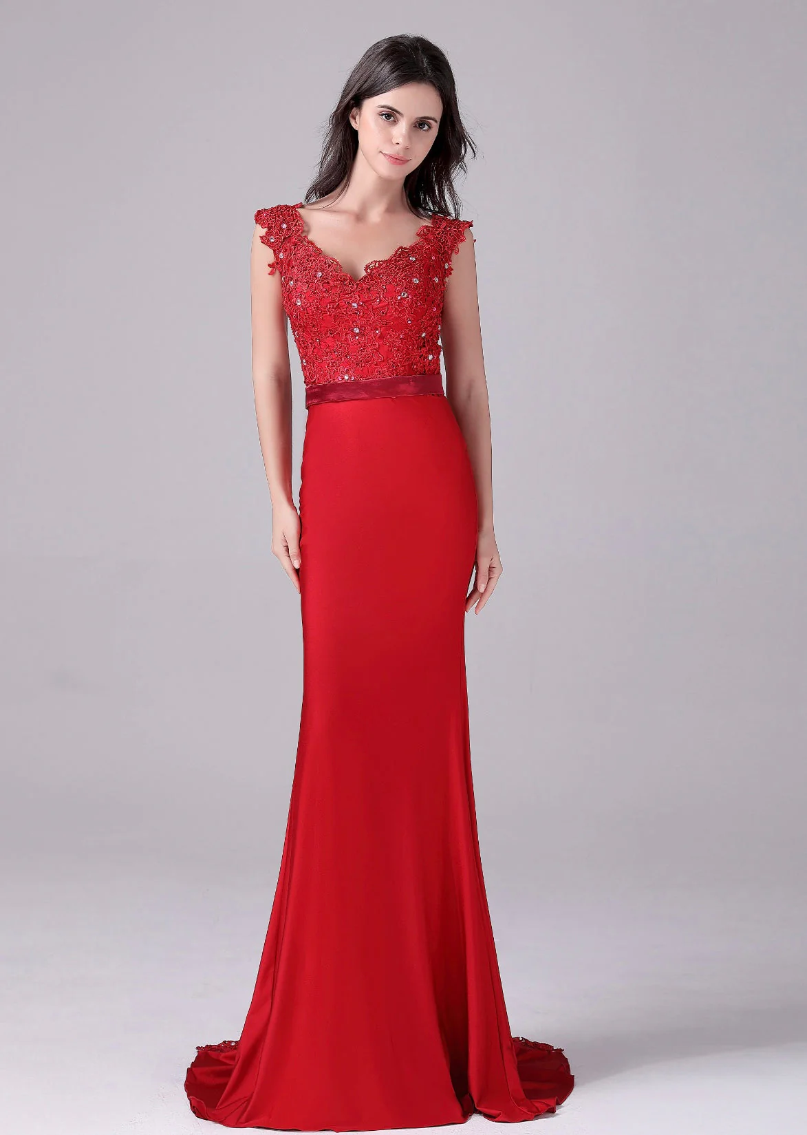 Mermaid V-neck Lace Floor Length Sleeveless Backless mother's dress - Image 7