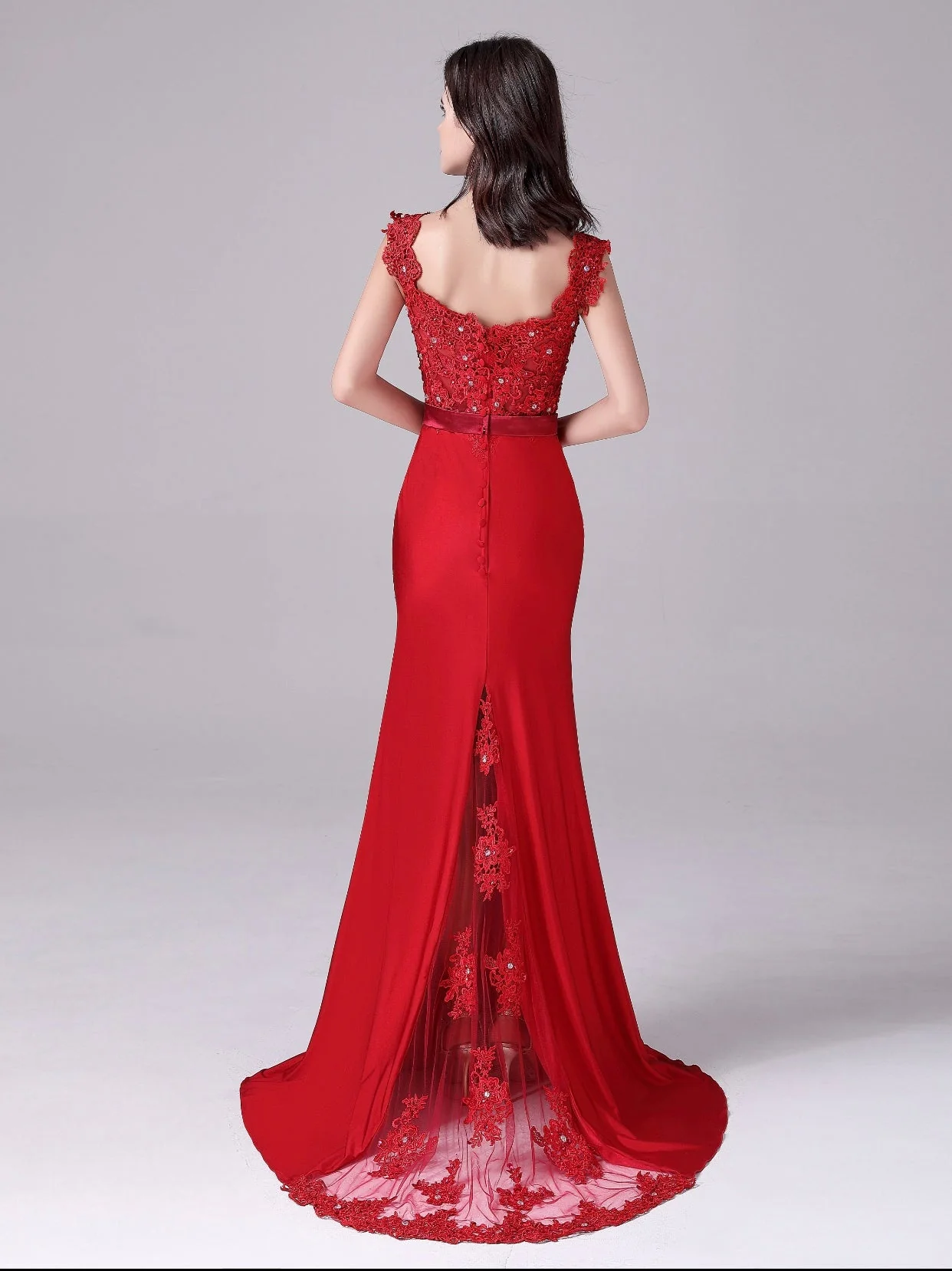 Mermaid V-neck Lace Floor Length Sleeveless Backless mother's dress - Image 8