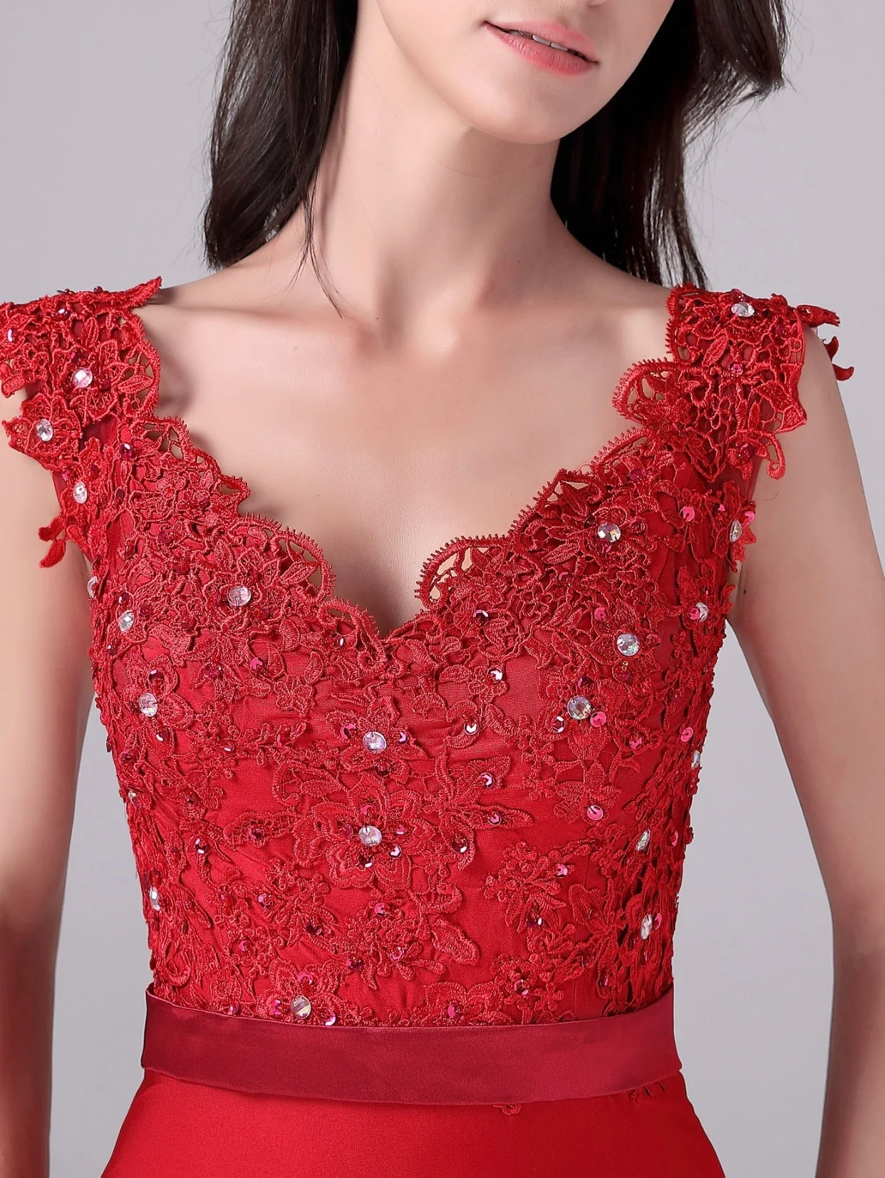 Mermaid V-neck Lace Floor Length Sleeveless Backless mother's dress - Image 9