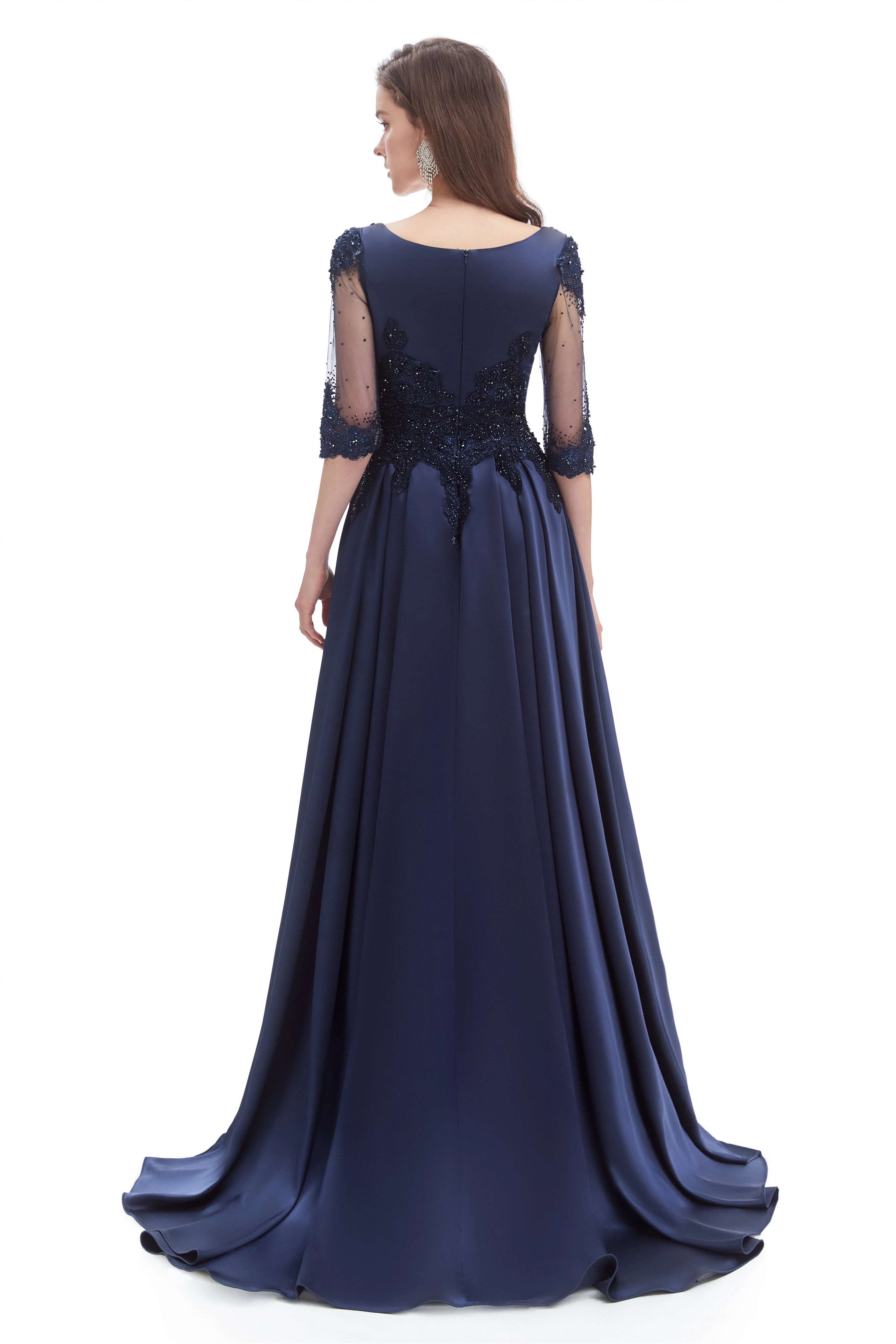 Mermaid V-neck Sequined Beaded Floor-length Half Sleeves Appliques Lace Prom Dress - Image 2