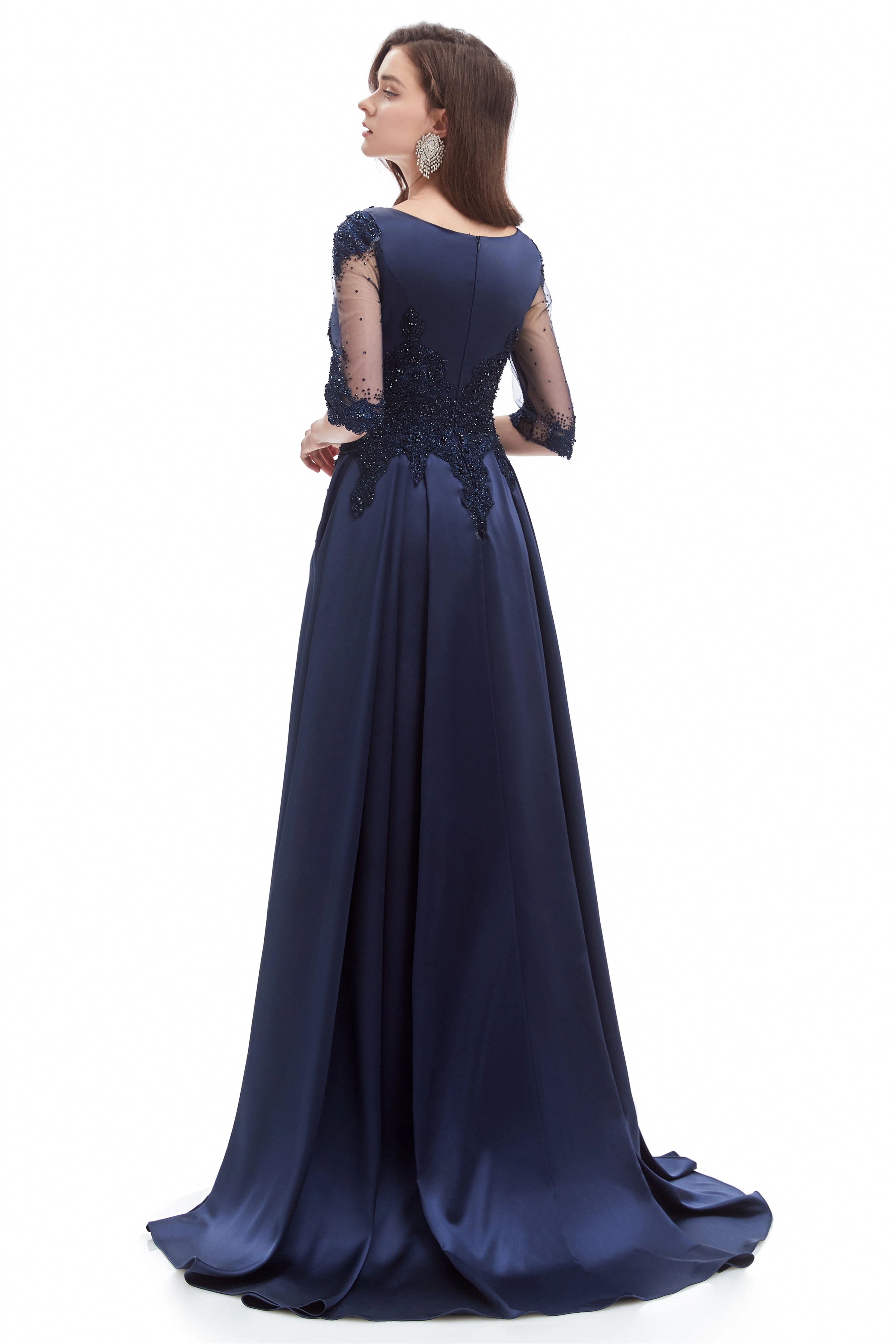 Mermaid V-neck Sequined Beaded Floor-length Half Sleeves Appliques Lace Prom Dress - Image 5