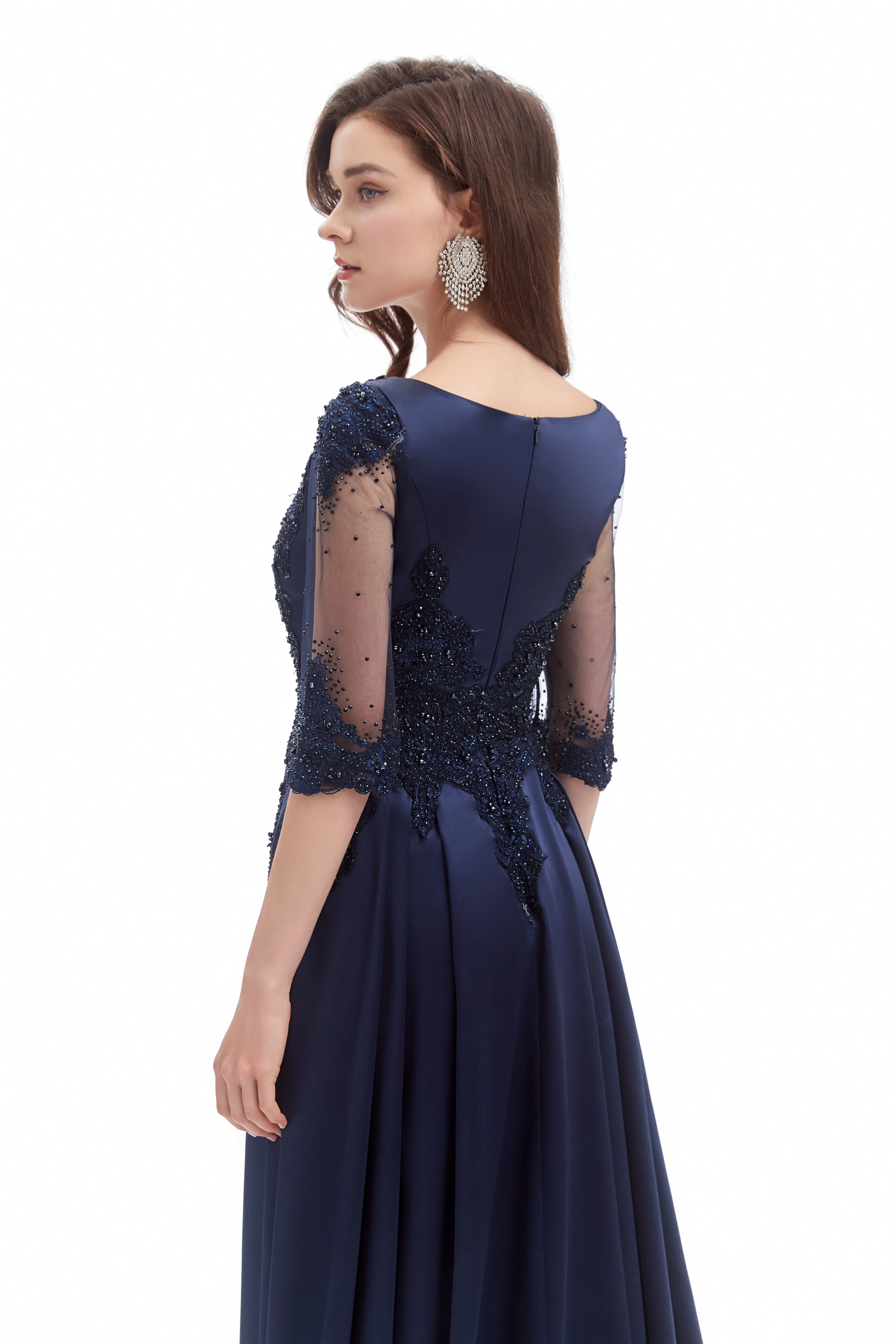Mermaid V-neck Sequined Beaded Floor-length Half Sleeves Appliques Lace Prom Dress - Image 8