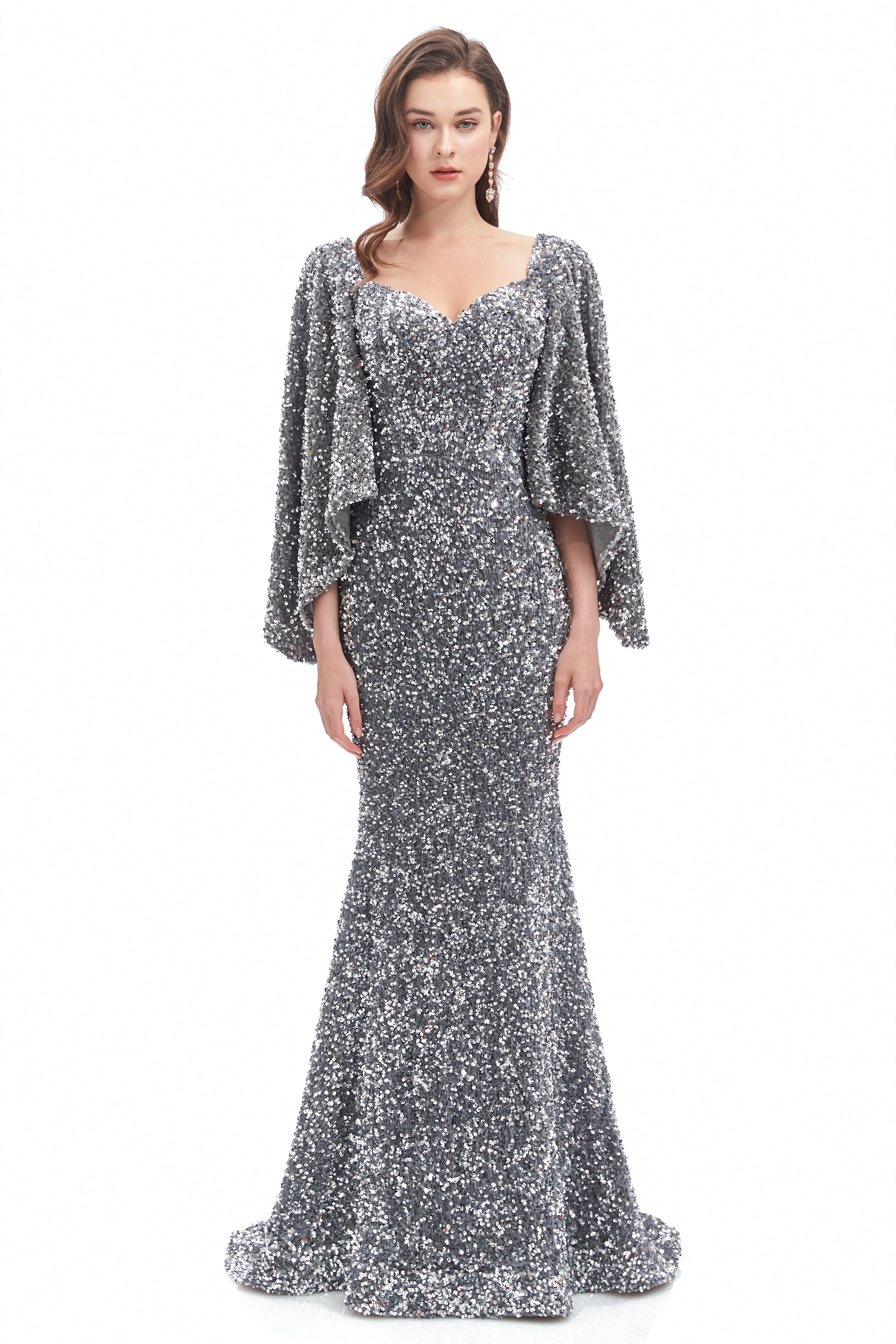 Mermaid V-neck Sequined Floor-length Long Sleeve Prom Dress - Image 10