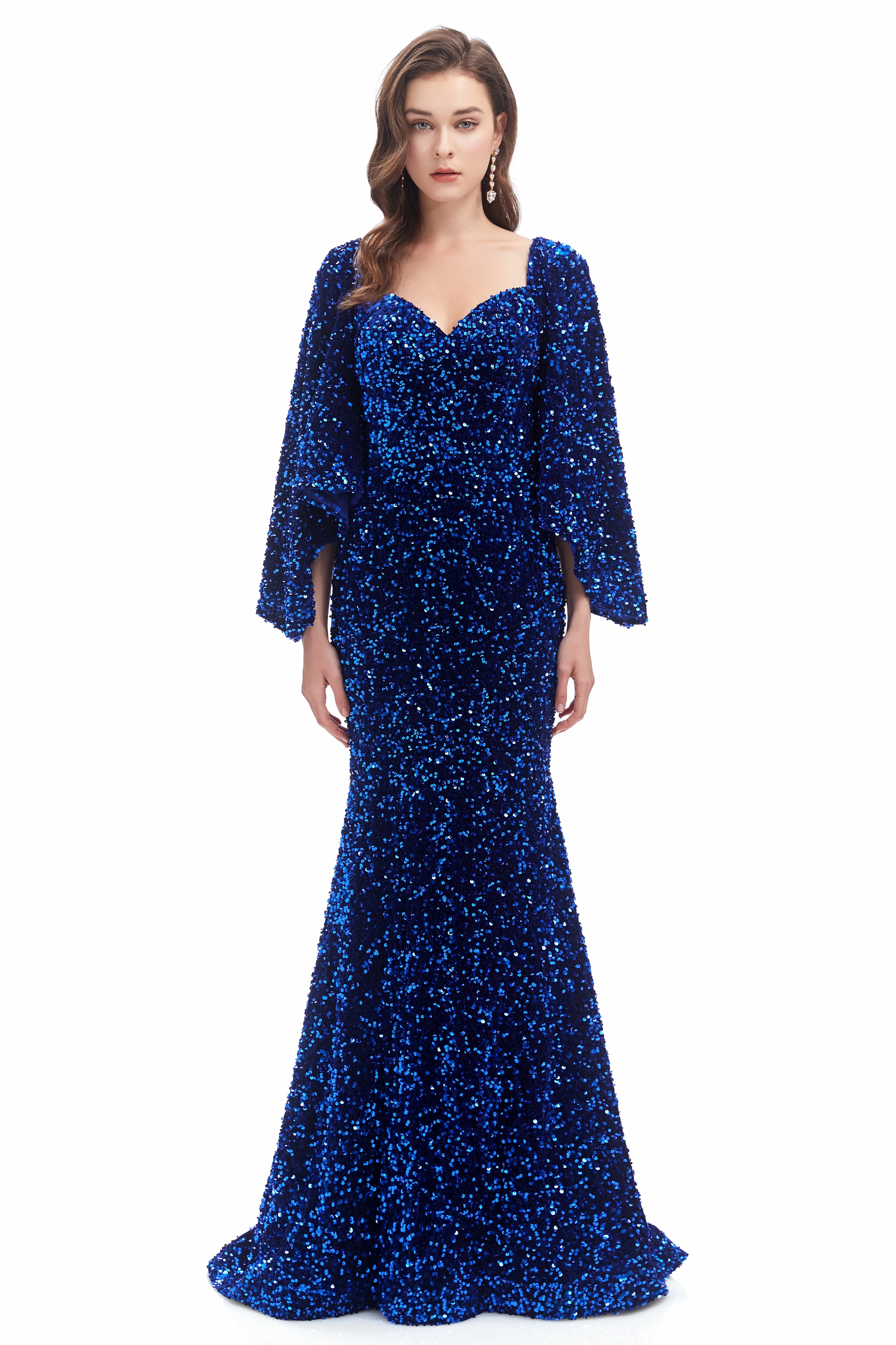 Mermaid V-neck Sequined Floor-length Long Sleeve Prom Dress - Image 11