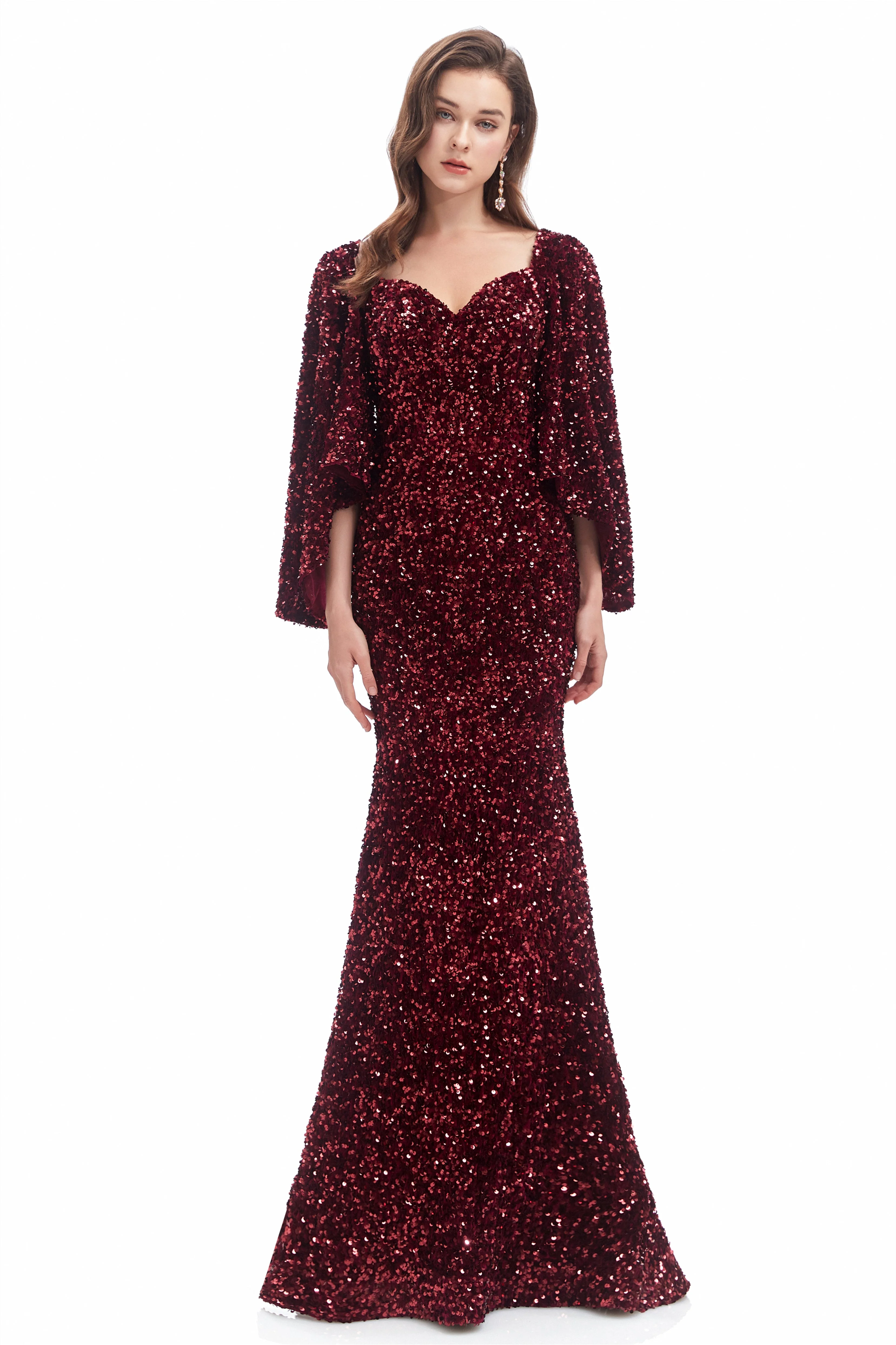 Mermaid V-neck Sequined Floor-length Long Sleeve Prom Dress - Image 12