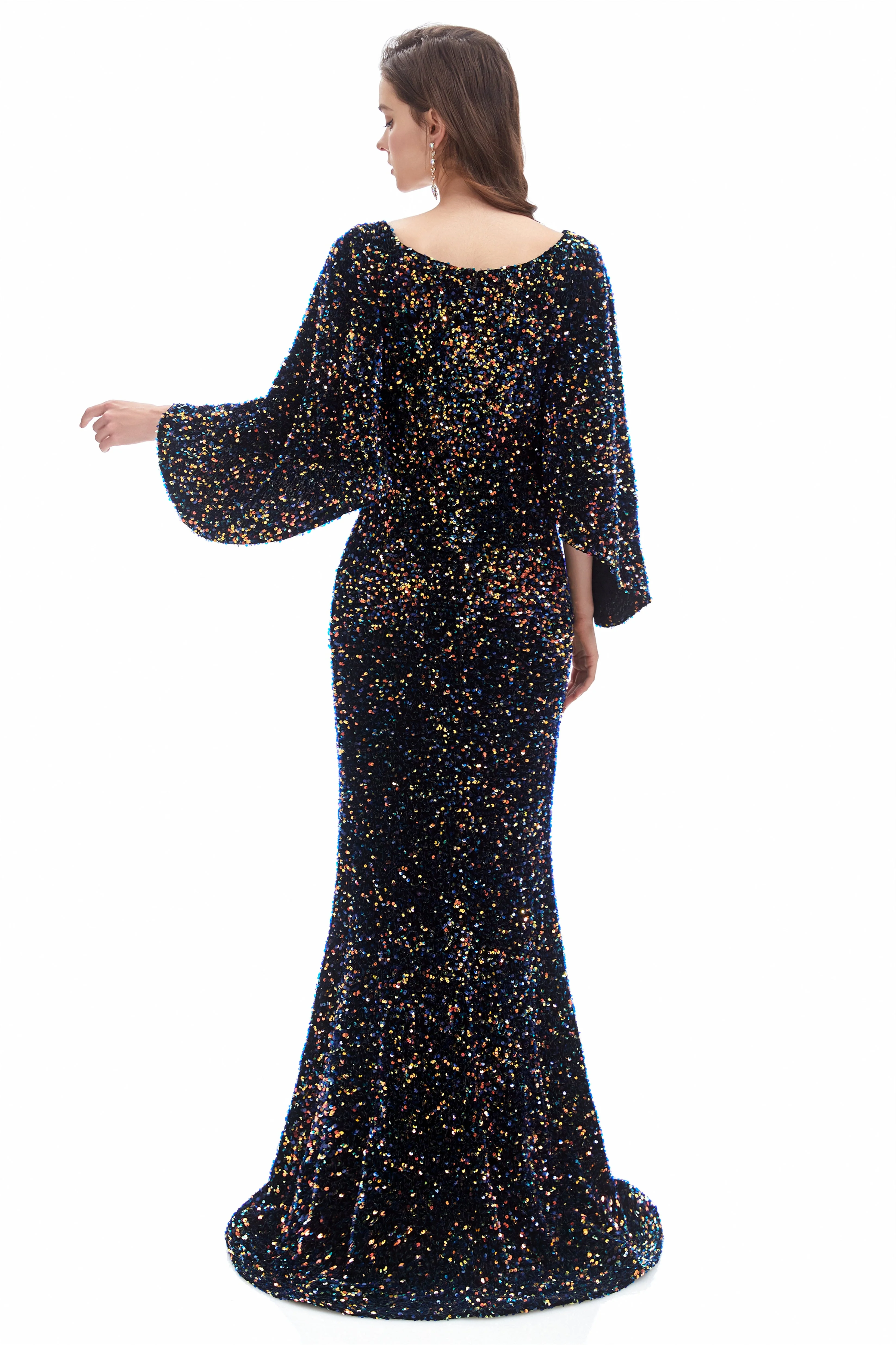 Mermaid V-neck Sequined Floor-length Long Sleeve Prom Dress - Image 2