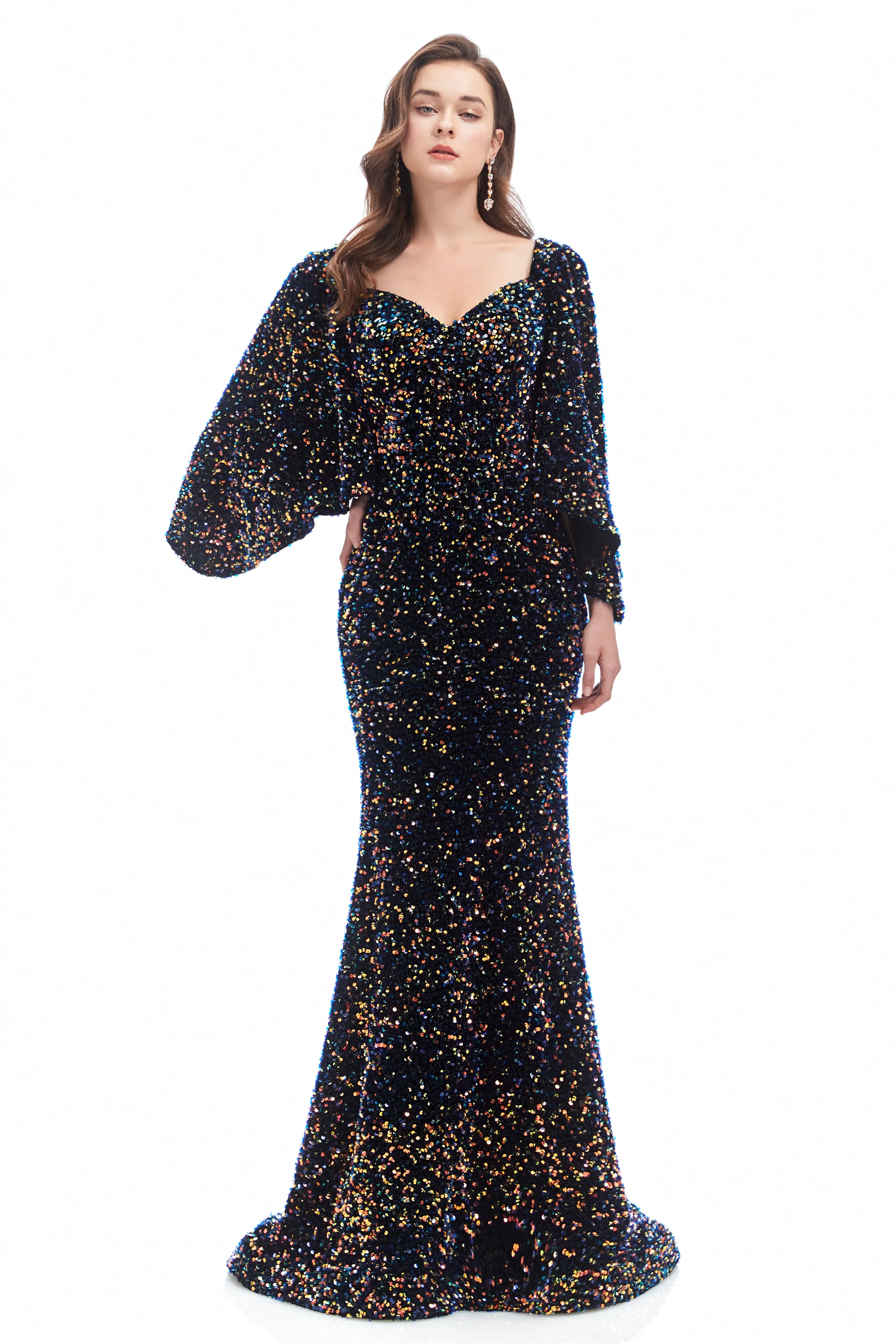 Mermaid V-neck Sequined Floor-length Long Sleeve Prom Dress - Image 4