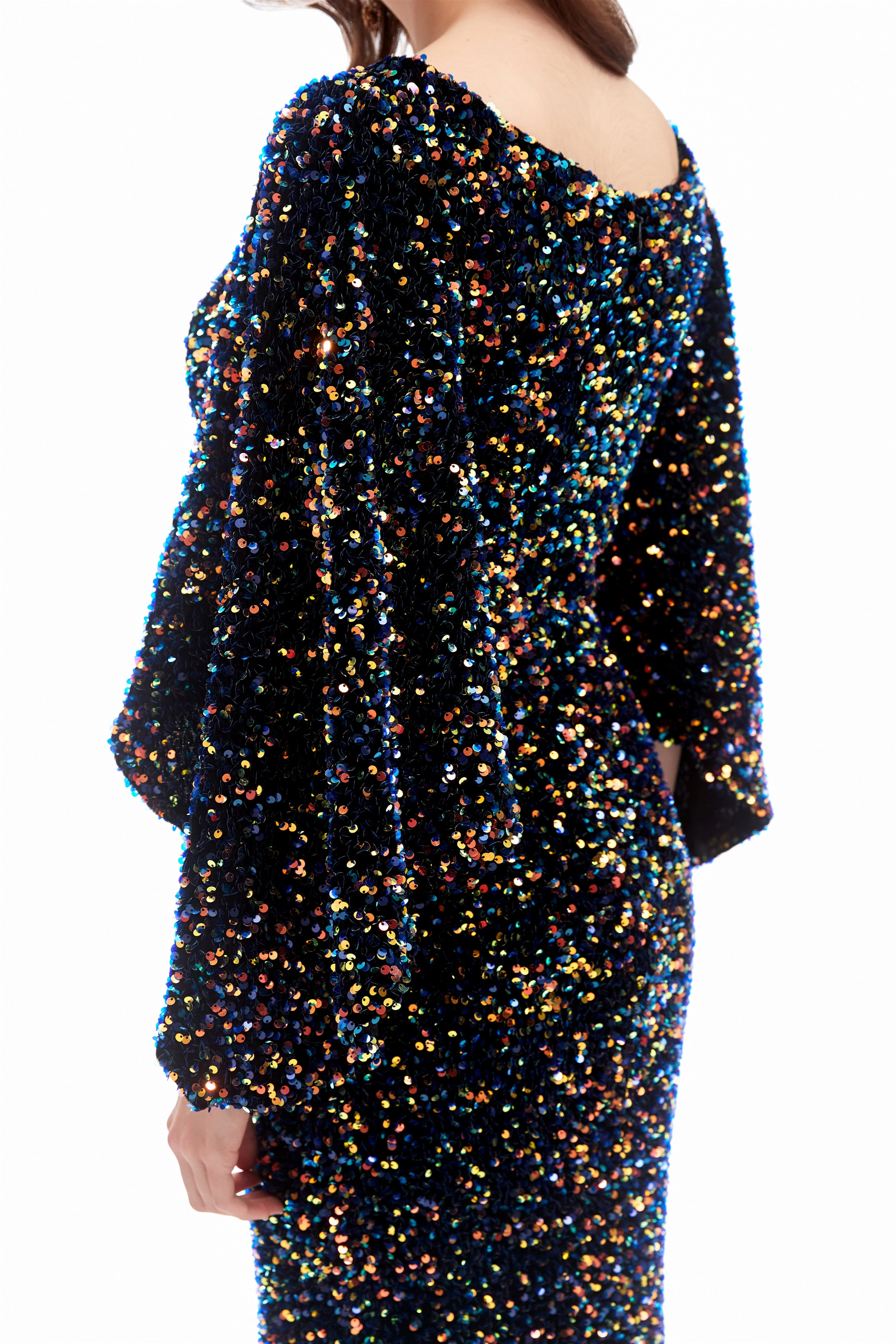 Mermaid V-neck Sequined Floor-length Long Sleeve Prom Dress - Image 8