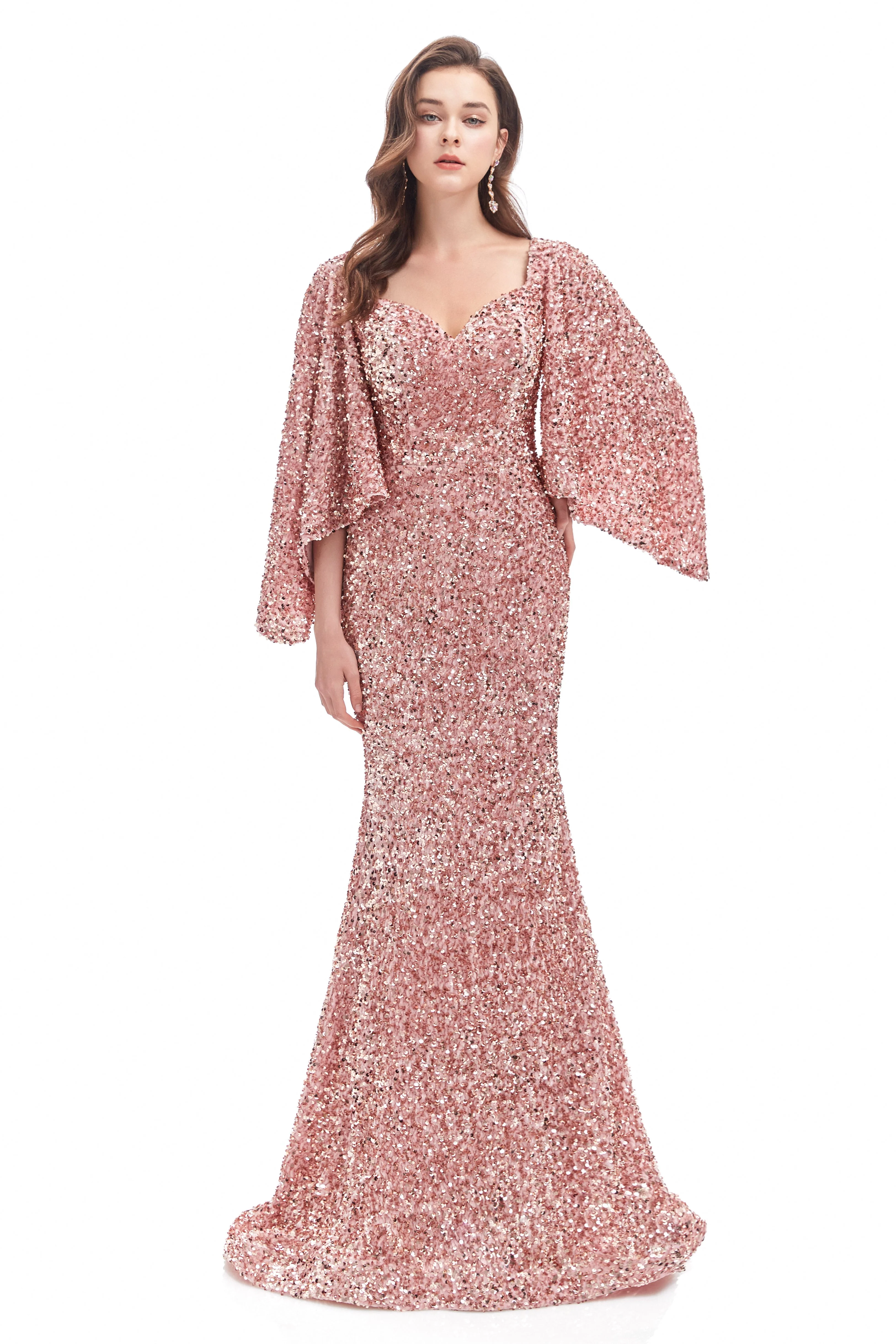 Mermaid V-neck Sequined Floor-length Long Sleeve Prom Dress - Image 9