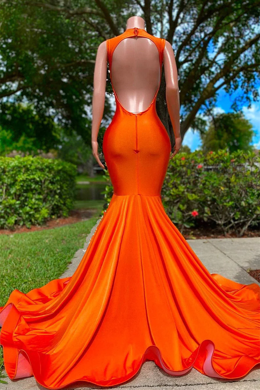 Mermaid V-neck Sequined Open Back Floor-length Sleeveless Lace Beading Prom Dress - Image 2
