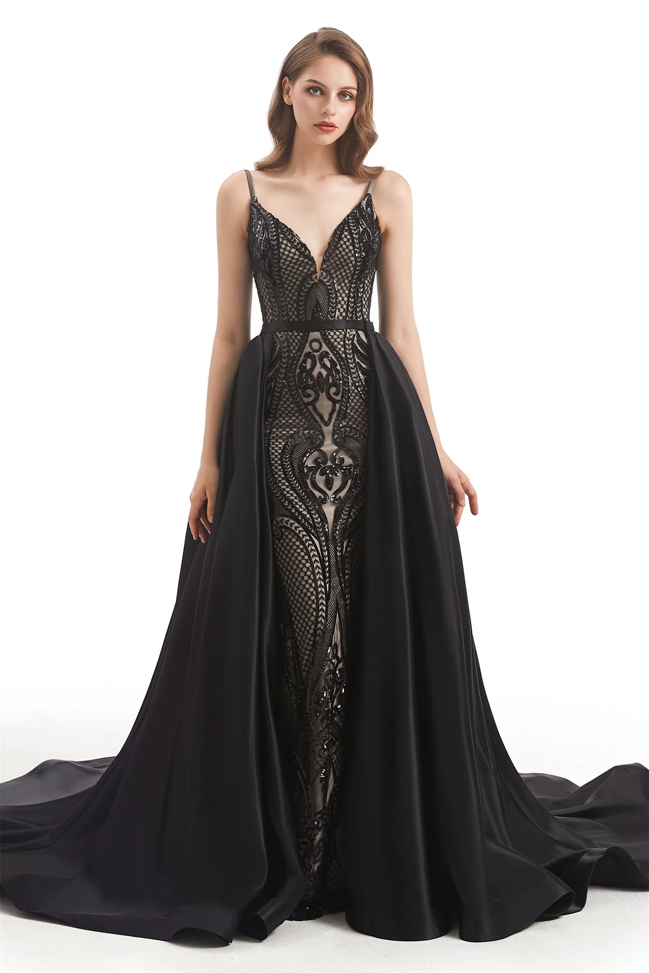 Mermaid V-neck Spaghetti strap Lace Sequined Floor-length Sleeveless Backless Prom Dress - Image 15
