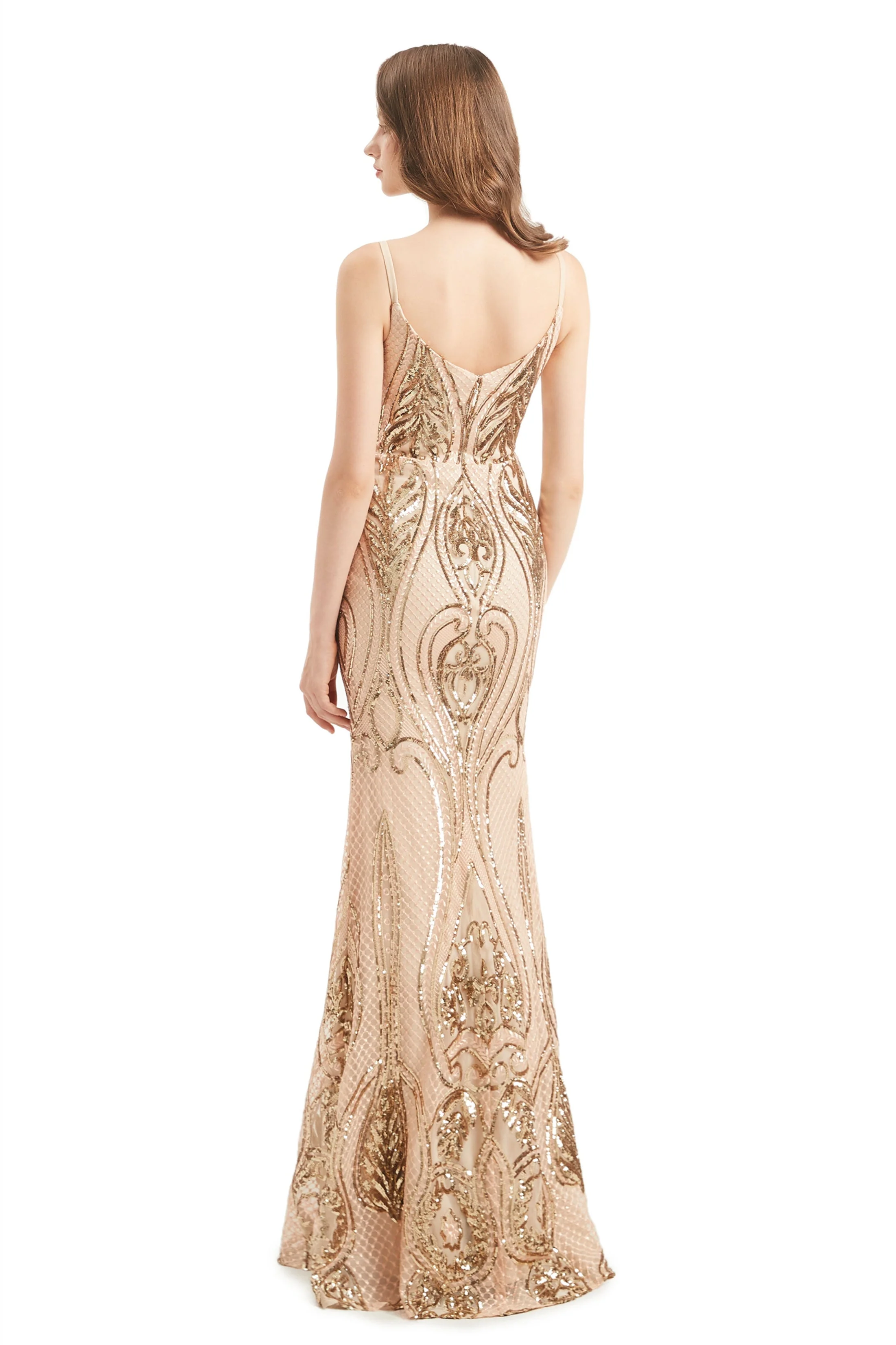 Mermaid V-neck Spaghetti strap Lace Sequined Floor-length Sleeveless Backless Prom Dress - Image 2