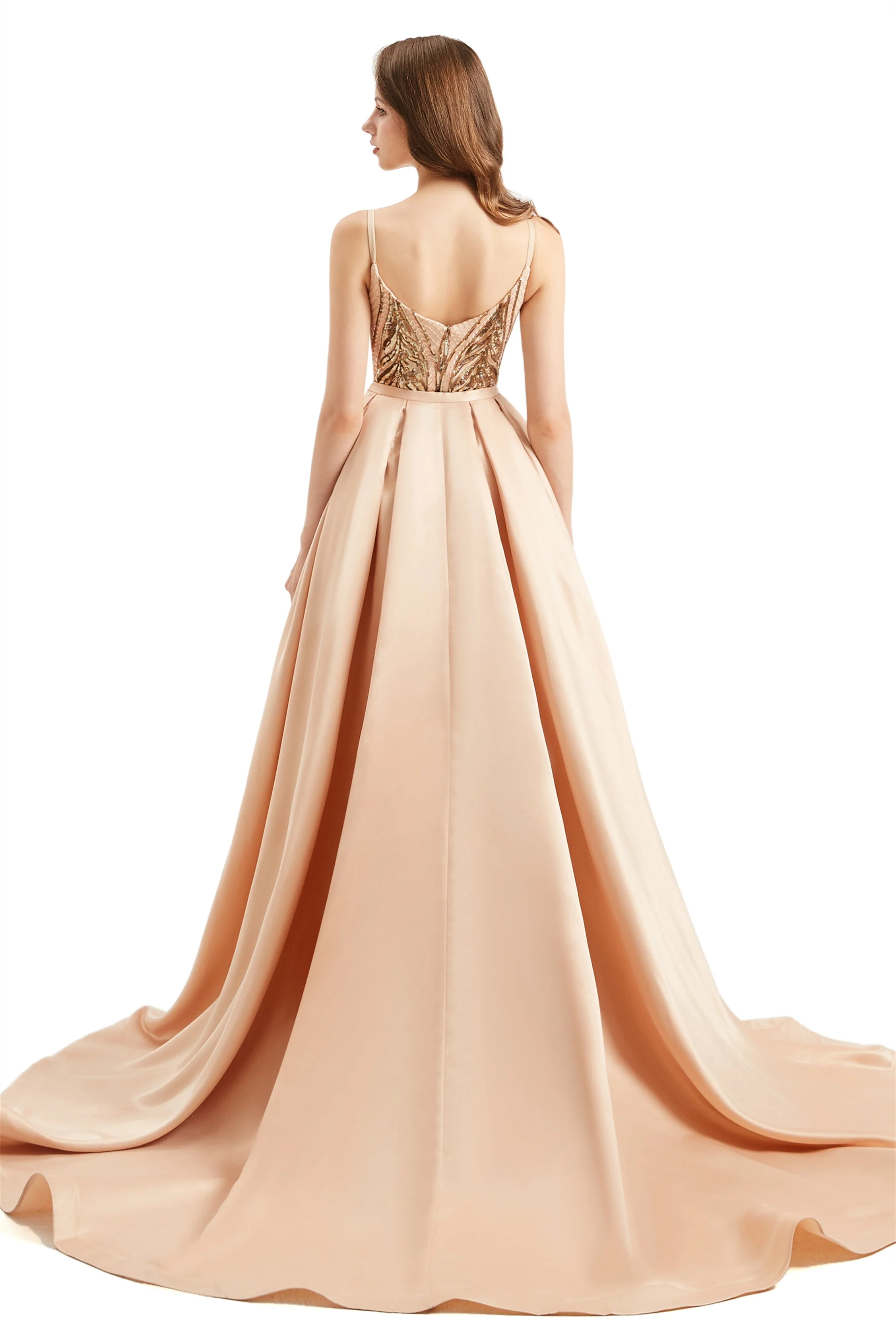 Mermaid V-neck Spaghetti strap Lace Sequined Floor-length Sleeveless Backless Prom Dress - Image 4